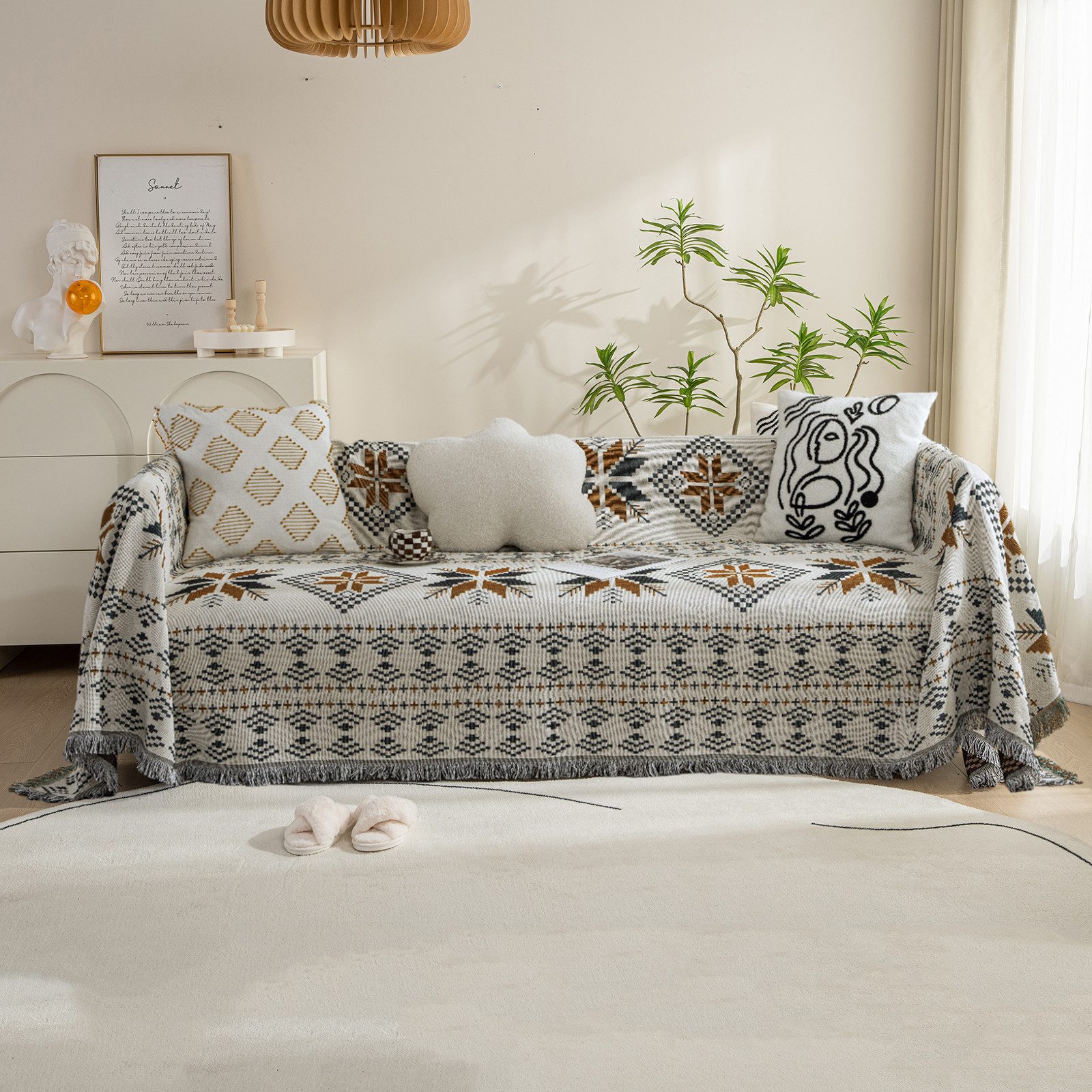 BTTO Sofahusse Couchbezug,Geometrisch Muster Sofa Überzug Decke,Baby-Decke, Bohemian-Baumwolldecke,Für Sofa/Bett/Outdoor Steppdecke