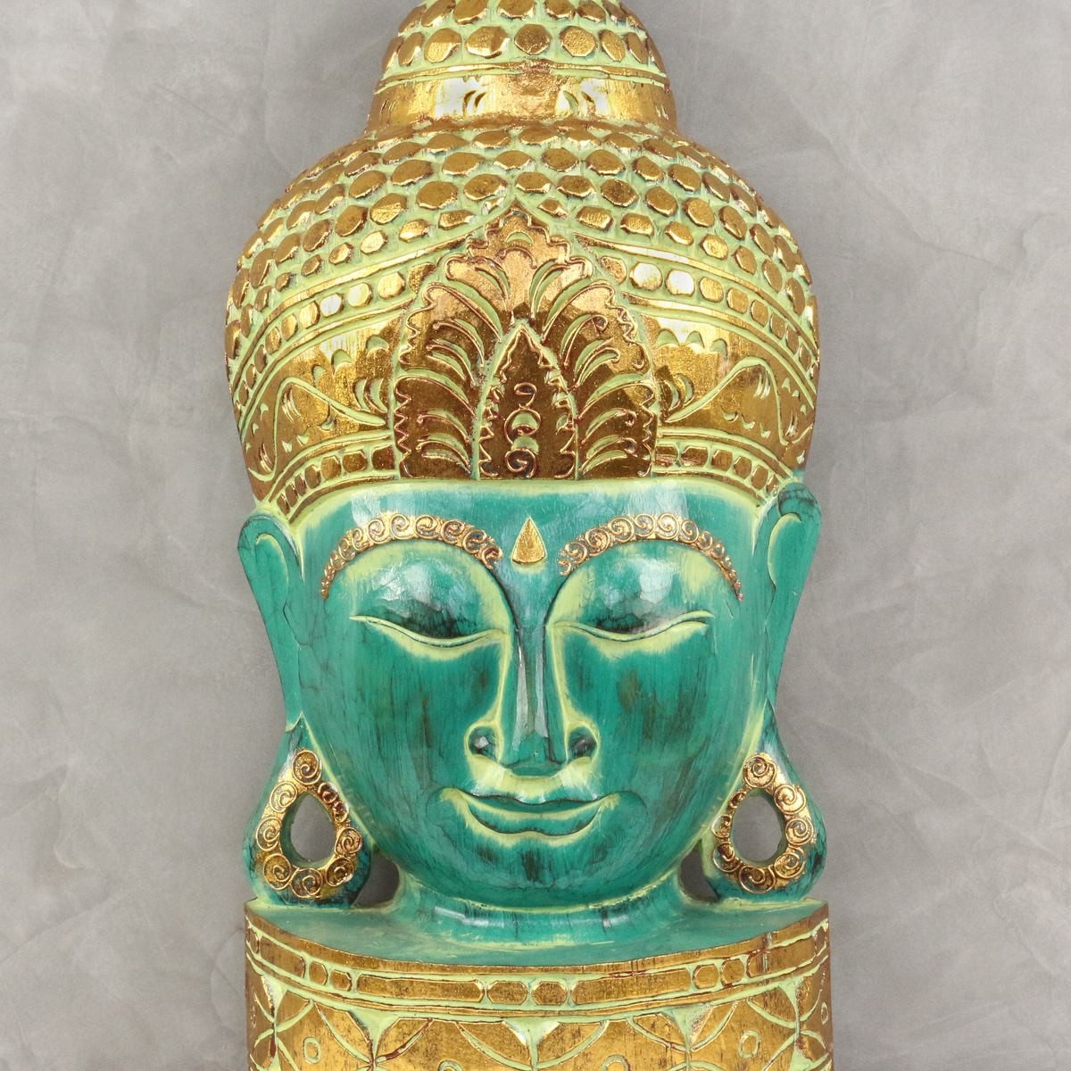 Oriental Galerie Dekofigur Buddha Büste in Grün Gold 70 cm (1 St), Skulptur, Figur, Holzbüste, Asiatische Dekoration