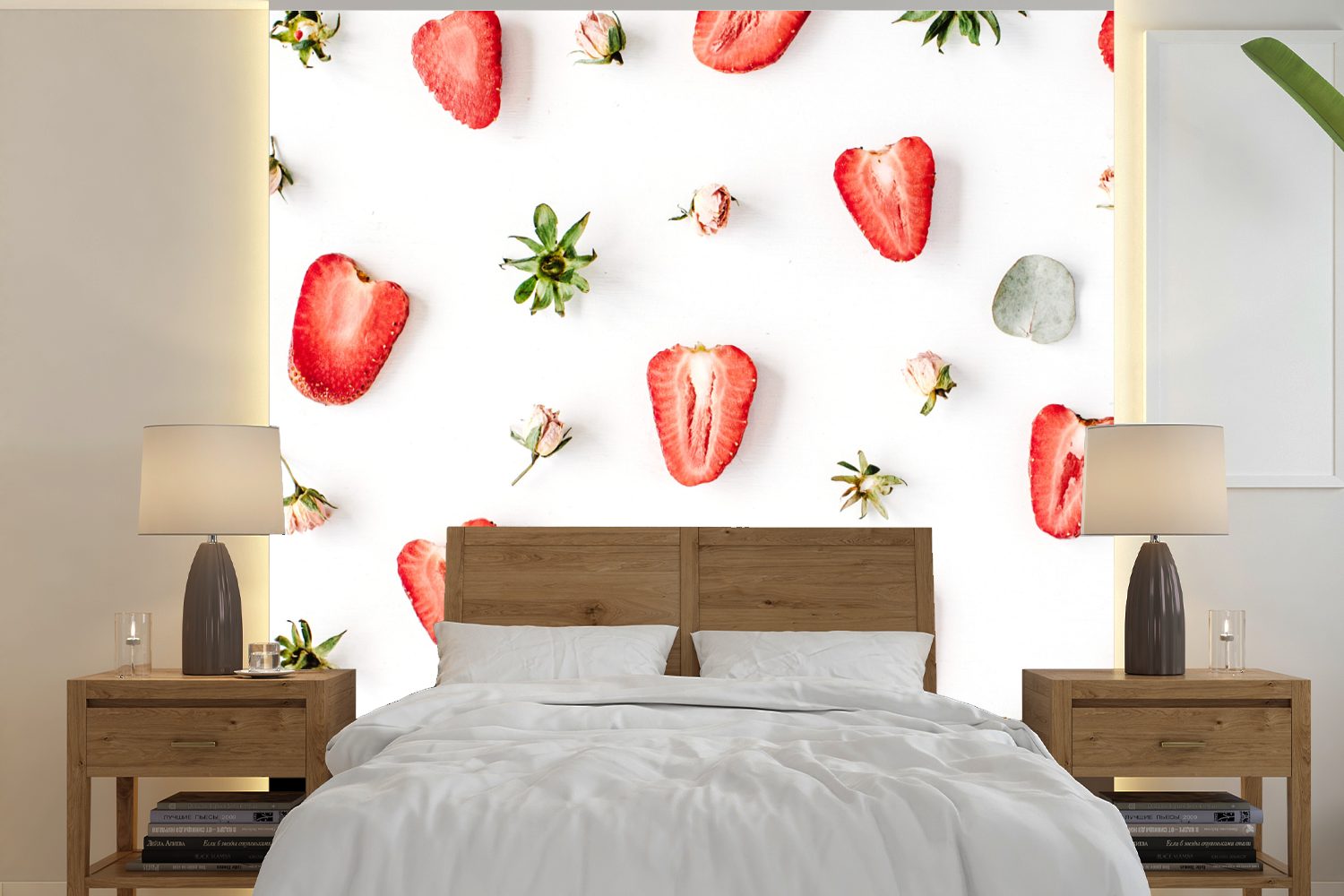 für Schlafzimmer, Vinyl - - St), bedruckt, Fototapete Wandtapete Tapete MuchoWow Sommer Erdbeeren (5 Wohnzimmer Eiswürfel, oder Matt,