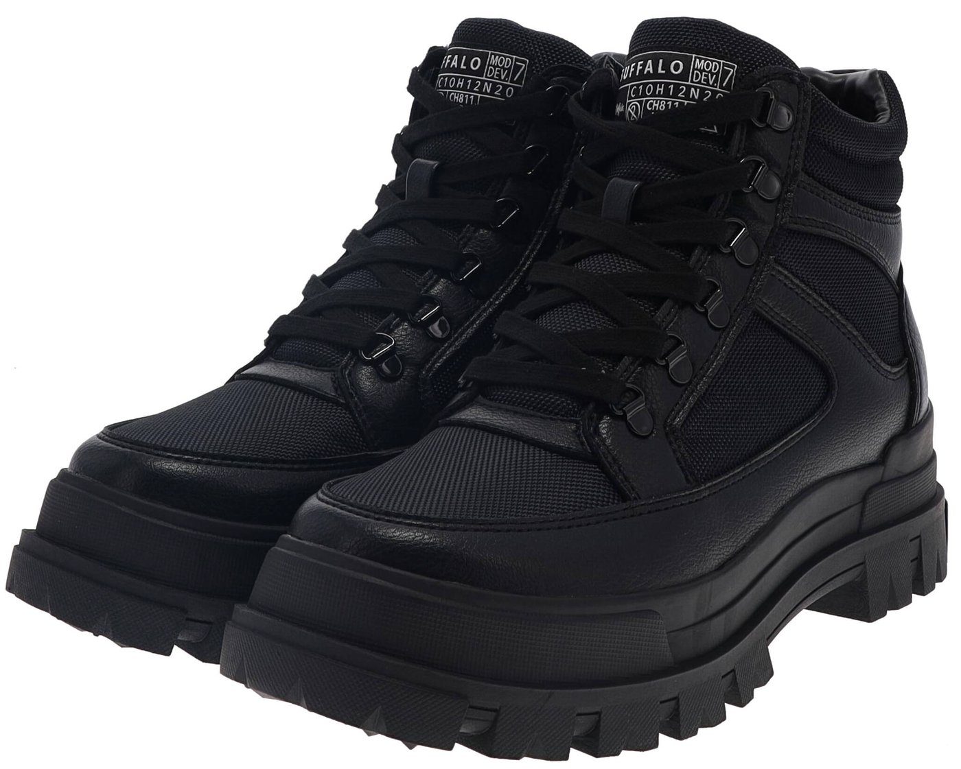 Buffalo ASPHA COM MID MEN Schwarz Stiefelette Veganer Herren Schnürstiefel