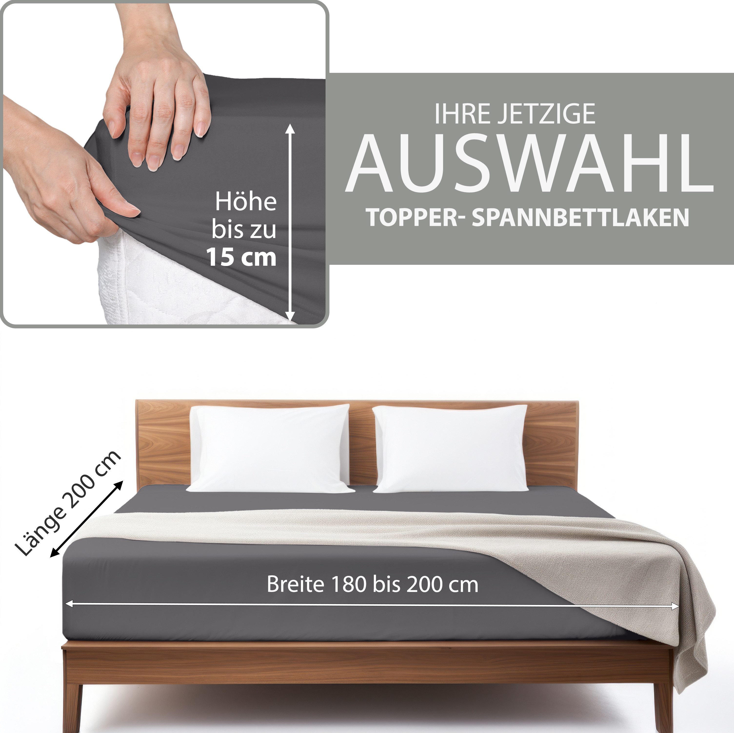 Hausfelder Spannbettlaken 2er Set SpannbettlakenTopper 180/200x200cm, günstig online kaufen