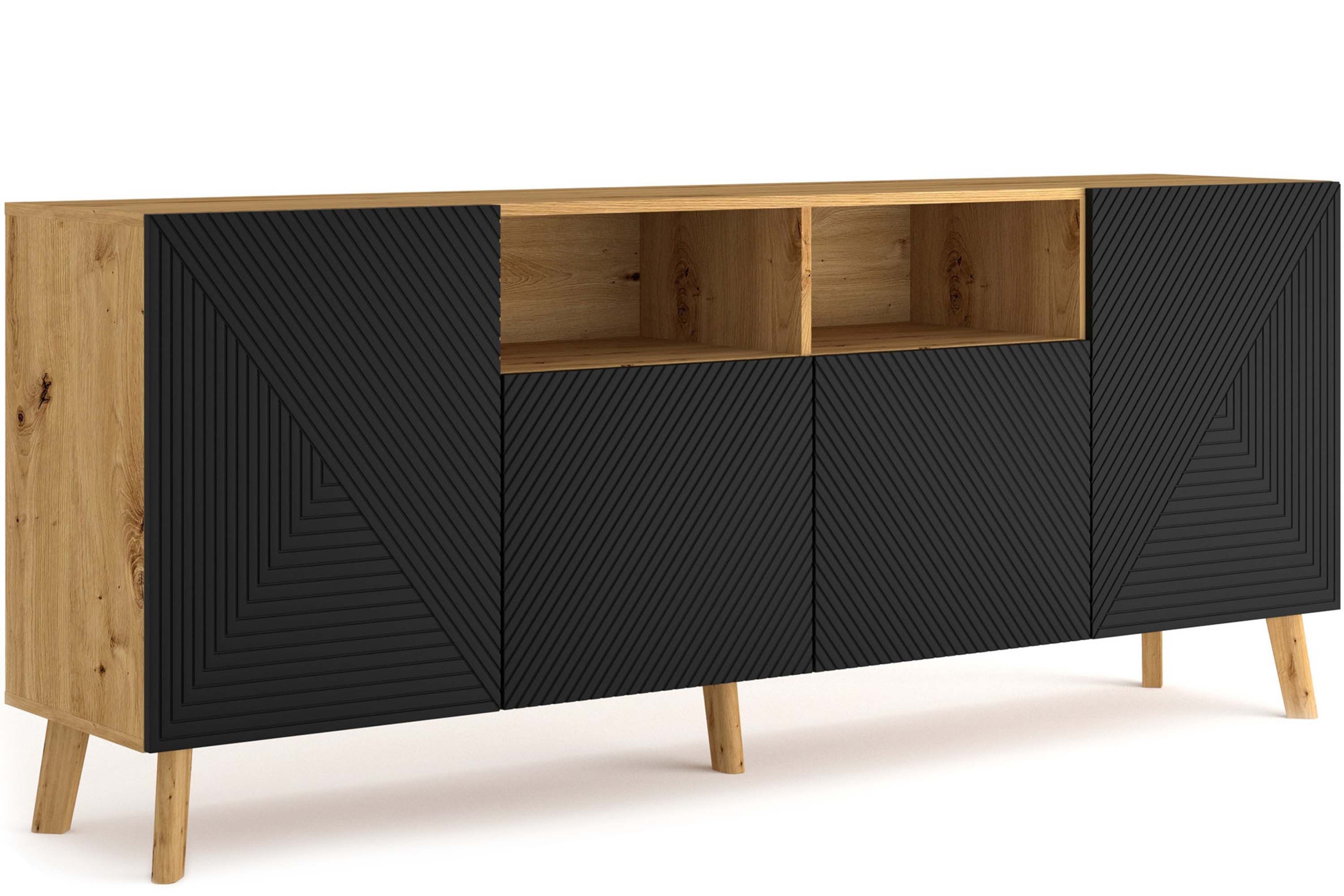 KONSIMO® Kommode TUNDI Sideboard, Kombikommode, mit Push-to-Open-Funktion (geriffelte matte Fronten), Soft-Close-Funktion, viel Stauraum, Holzfüße 16 cm