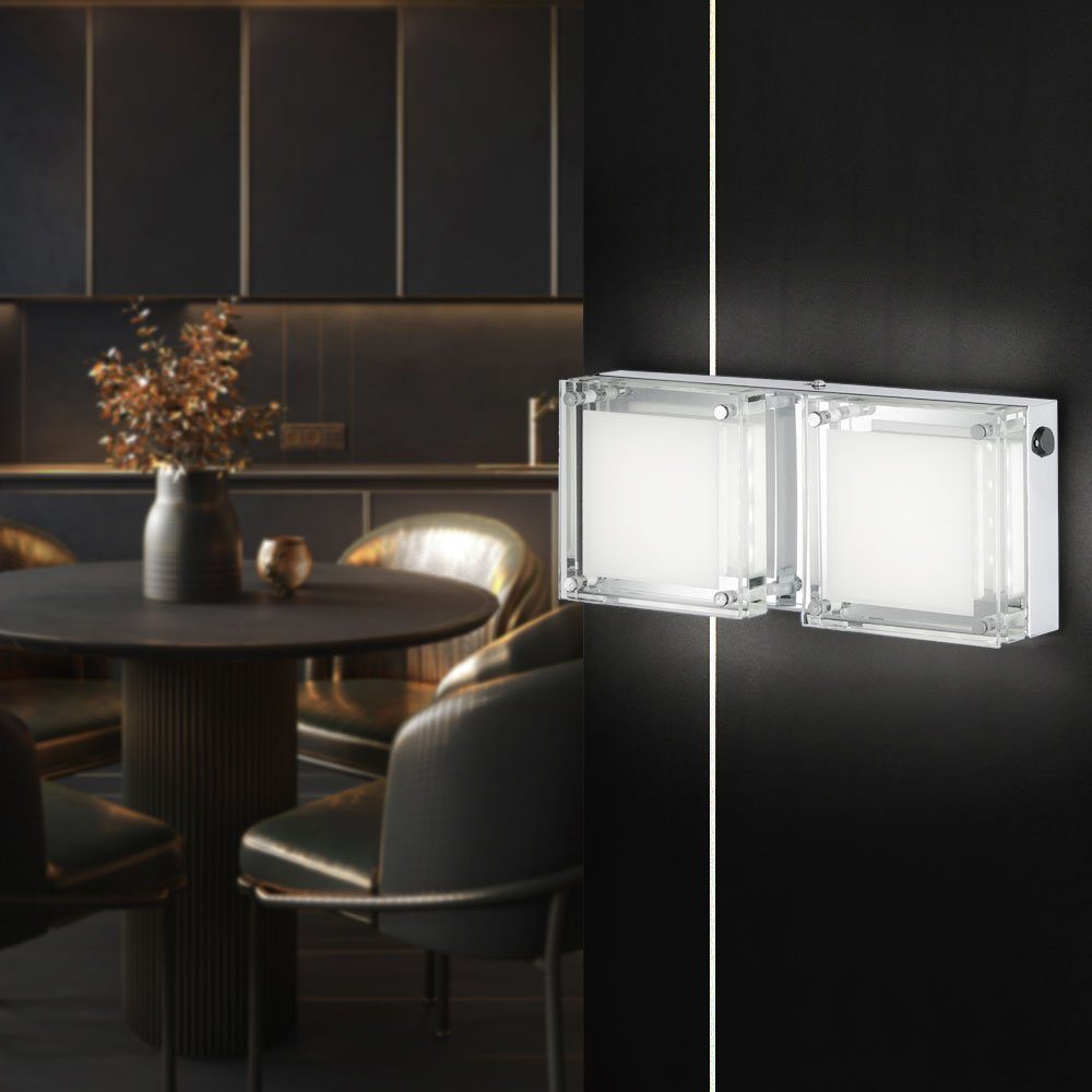 Glas klar fest Wandlampe LED Warmweiß, Wohnzimmerleuchte etc-shop silber Wandleuchte verbaut, chrom LED-Leuchtmittel Wandleuchte,