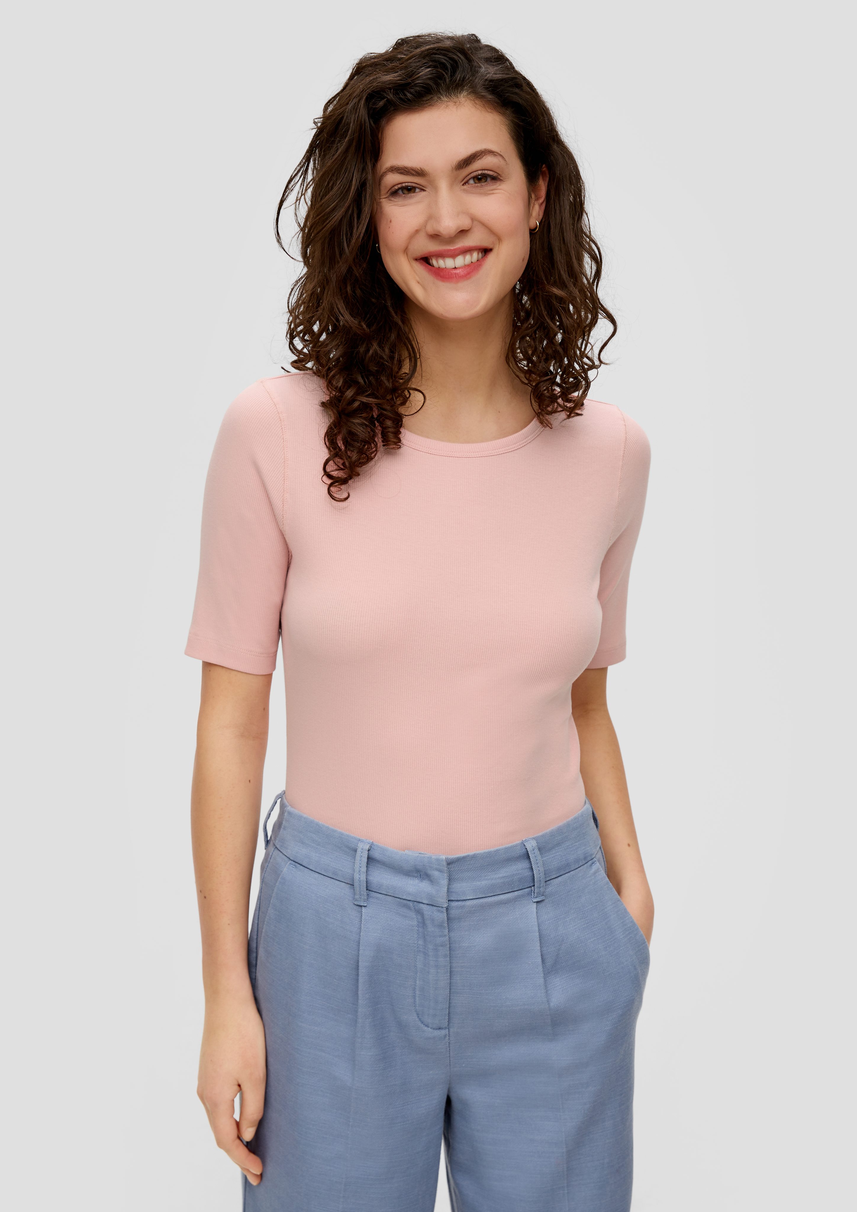 Kurzarmshirt T-Shirt mit Rippstruktur