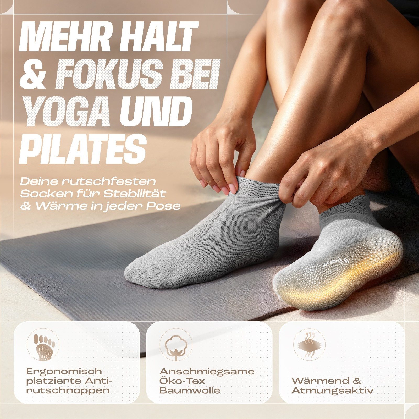 NirvanaShape Sportsocken NirvanaShape Yogasocken Damen 36-44 – Rutschfeste Pilates Socken (1-Paar)