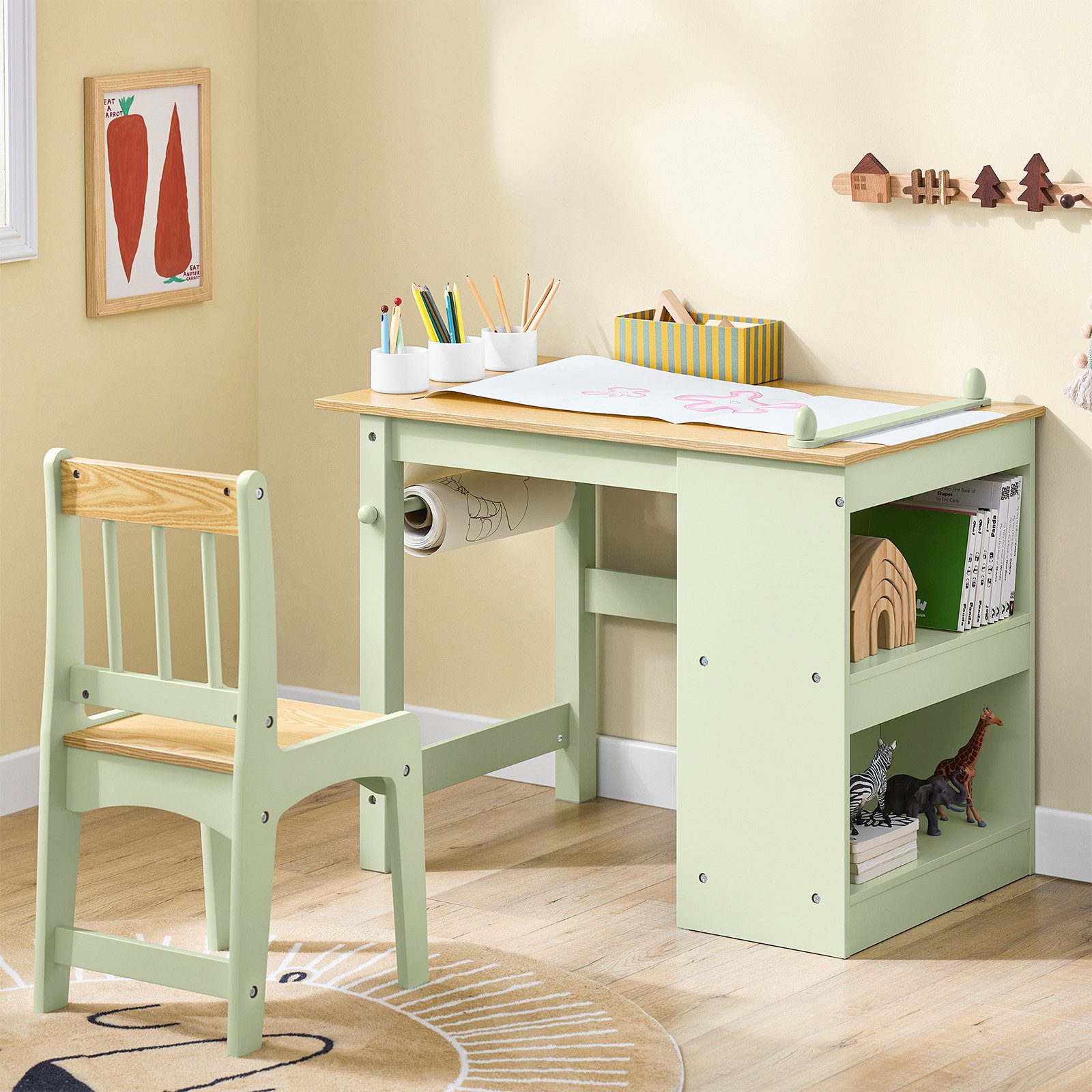 SoBuy Kindersitzgruppe KMB60, Spieltisch Kindermöbel Multifunktions Möbelset, Kindertisch mit 1 Stuhl Kinder Tisch Stuhl Set Maltisch für Kinder