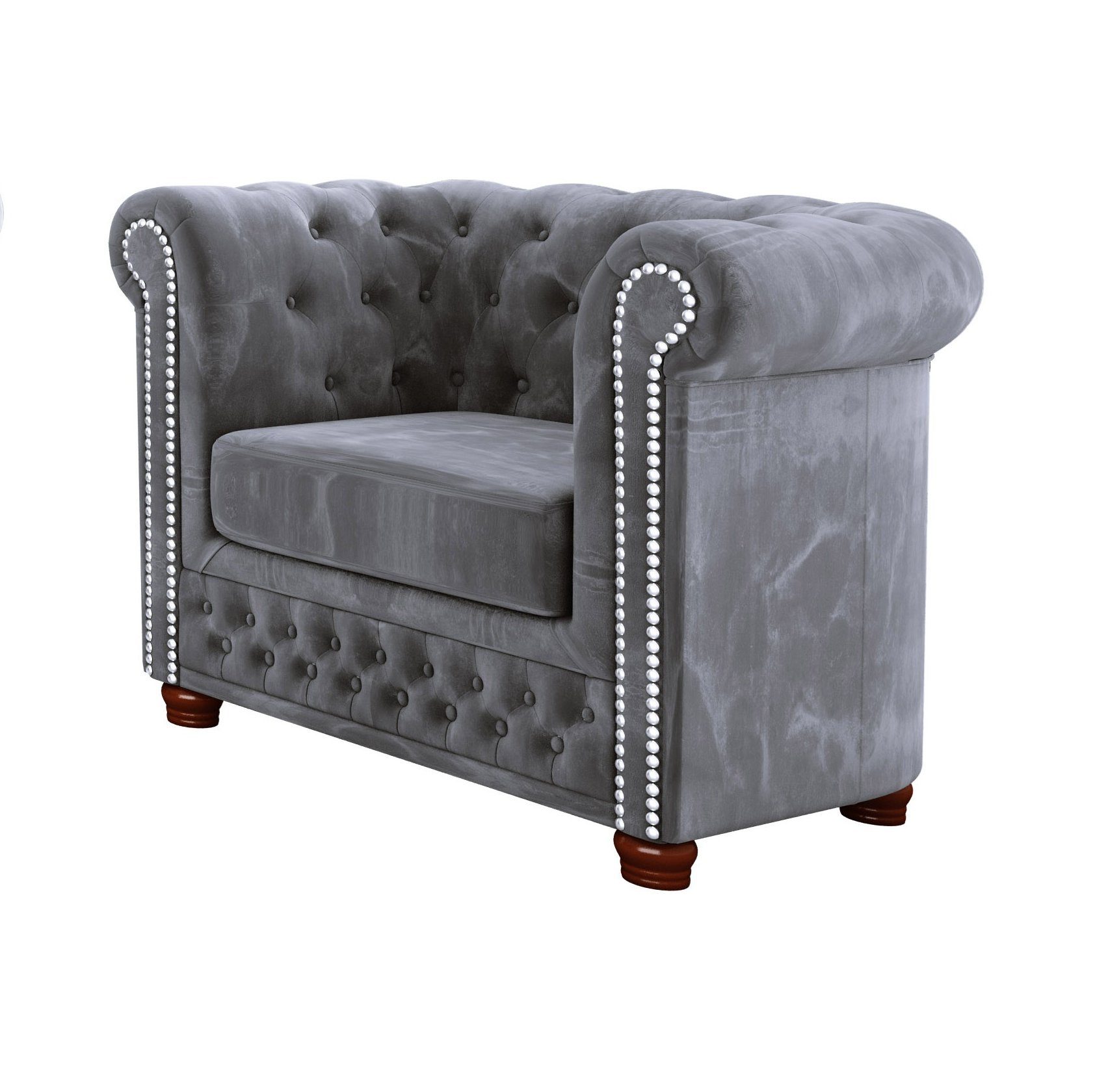 Grau Chesterfield-Sessel Leeds, S-Style mit Möbel Wellenfederung
