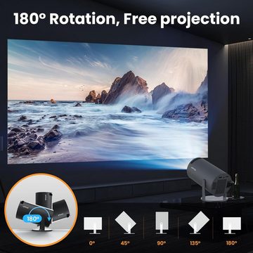 HIPPUS 180° Freestyle & Auto Keystone, Android TV 11.0, Mini Smart Portabler Projektor (1920*1080 px, mit 5G WiFi und Bluetooth, unterstützt 1080P, Zoom-Funktion)