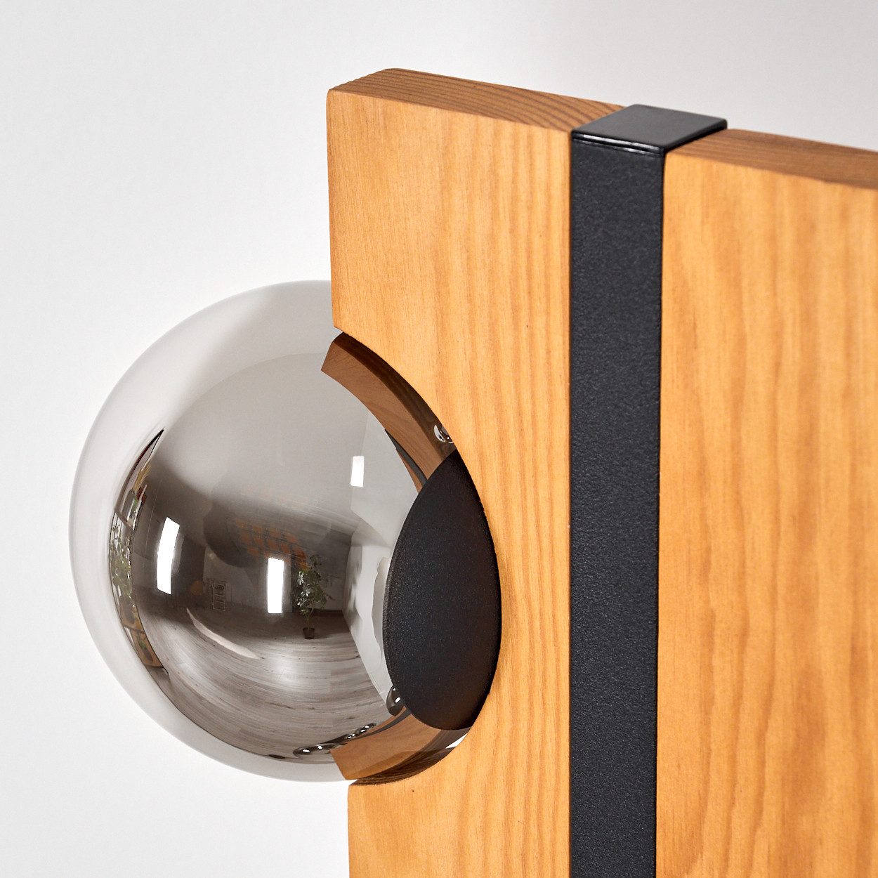 hofstein Stehlampe Stehlampe aus Holz/Metall/Glas in Natur/Schwarz/Chrom/Rauch/Klar, ohne Leuchtmittel, 120 cm, G9, Fußschalter - Wohnzimmer, Schlafzimmer, Esszimmer