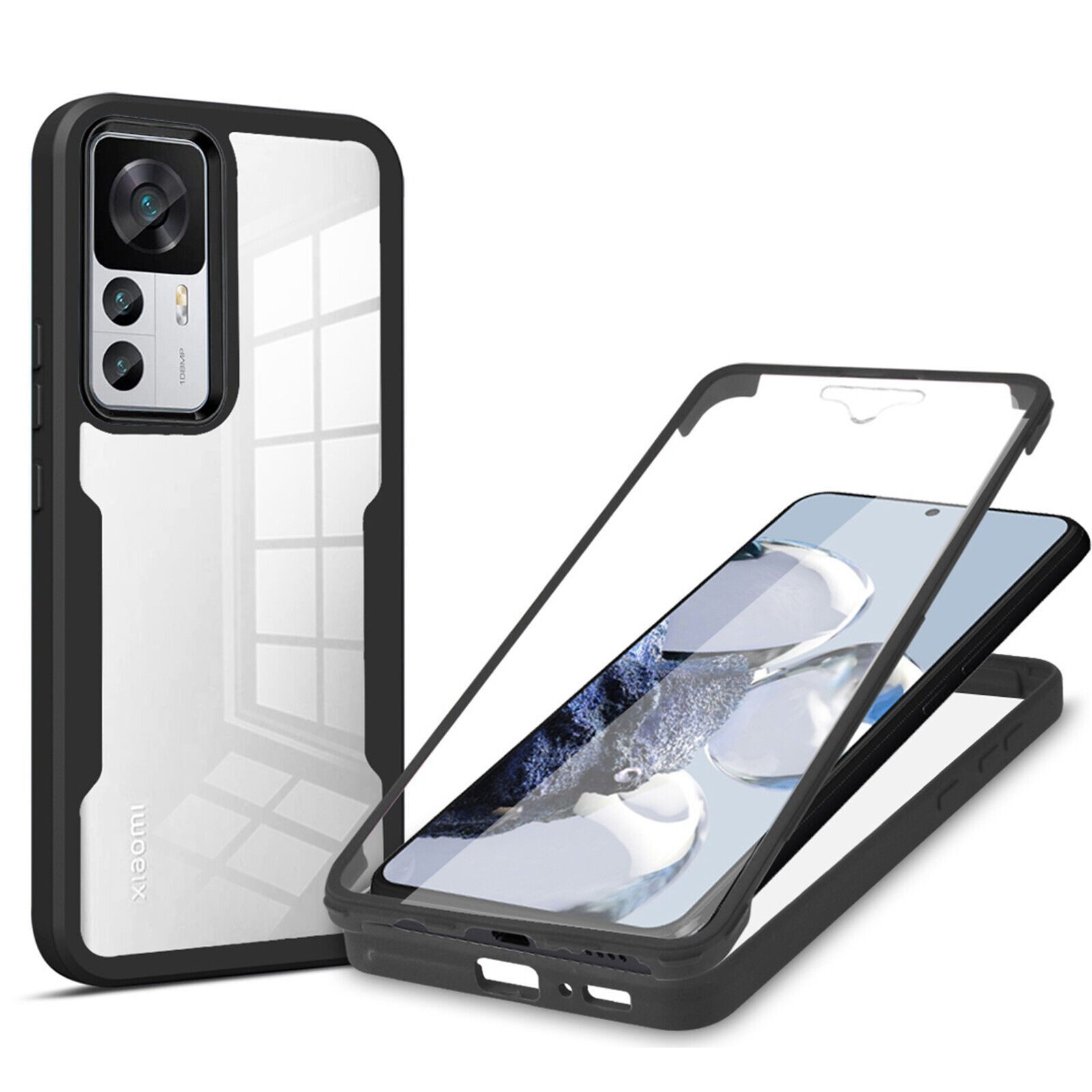 betterfon Handyhülle für Xiaomi 12T/12T Pro 2-teiliges 360° TPU Schutzcase Schwarz, Rundumschutz mit integrierter Displayabdeckung und klarer Sicht