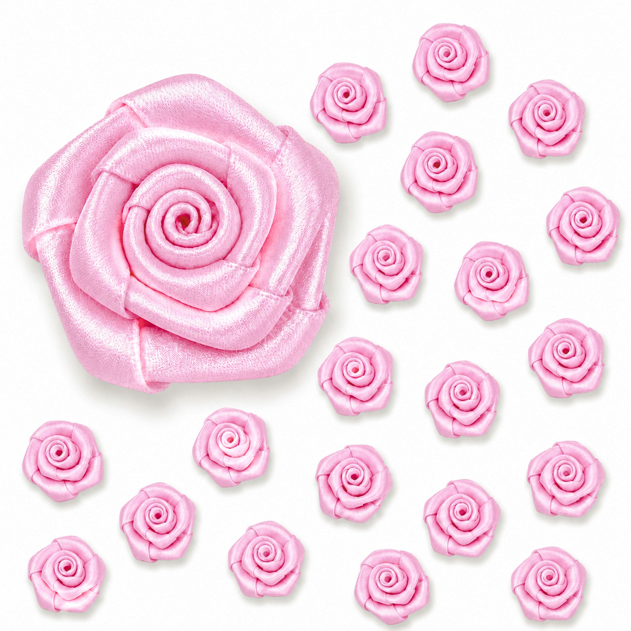 Creativery Streudeko, Satinrosen 2cm zum Basteln & Aufnähen 20 Stück Rosa