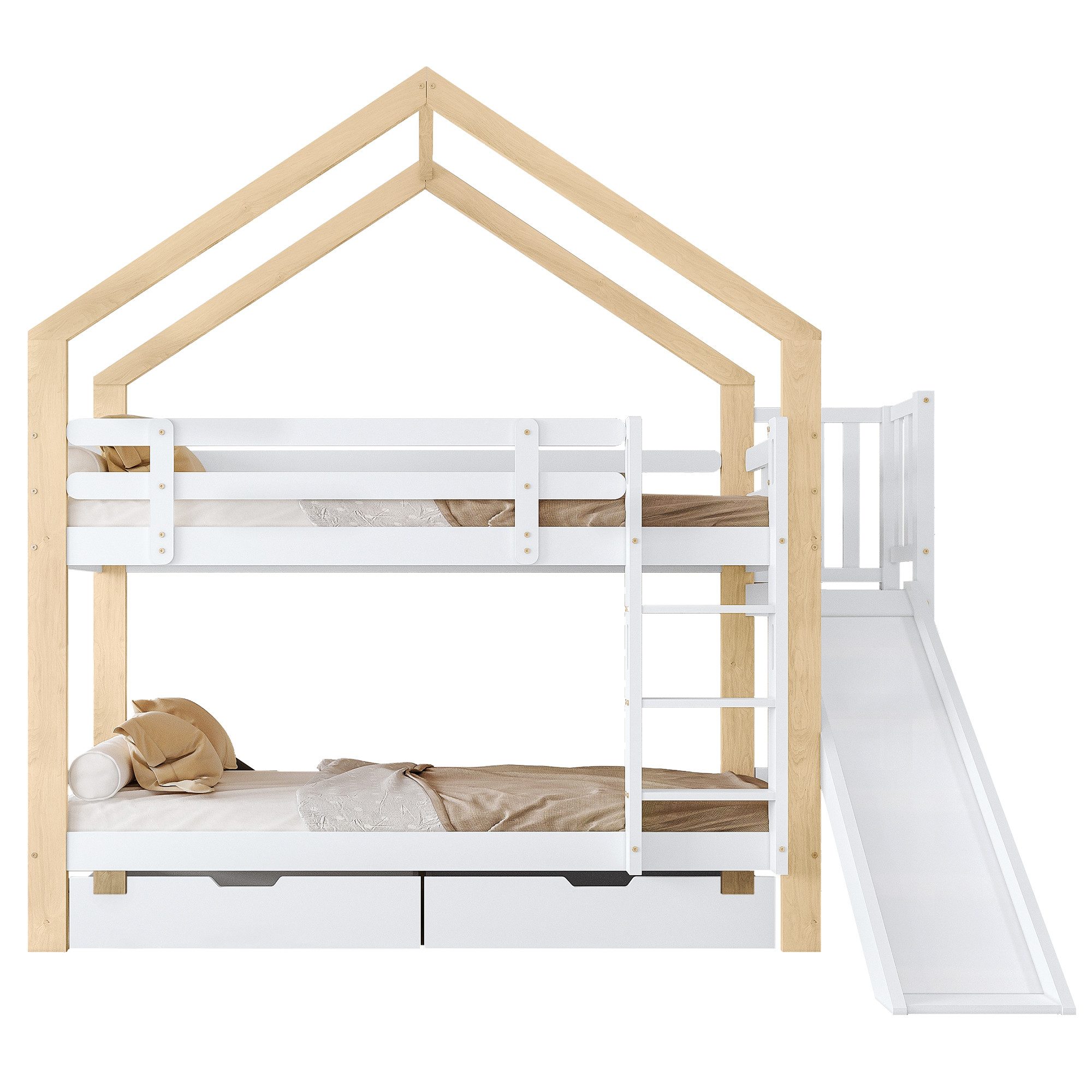Etagenbett Holzbett Hausbett Kinderbett, mit Absturzsicherung 90x200 cm