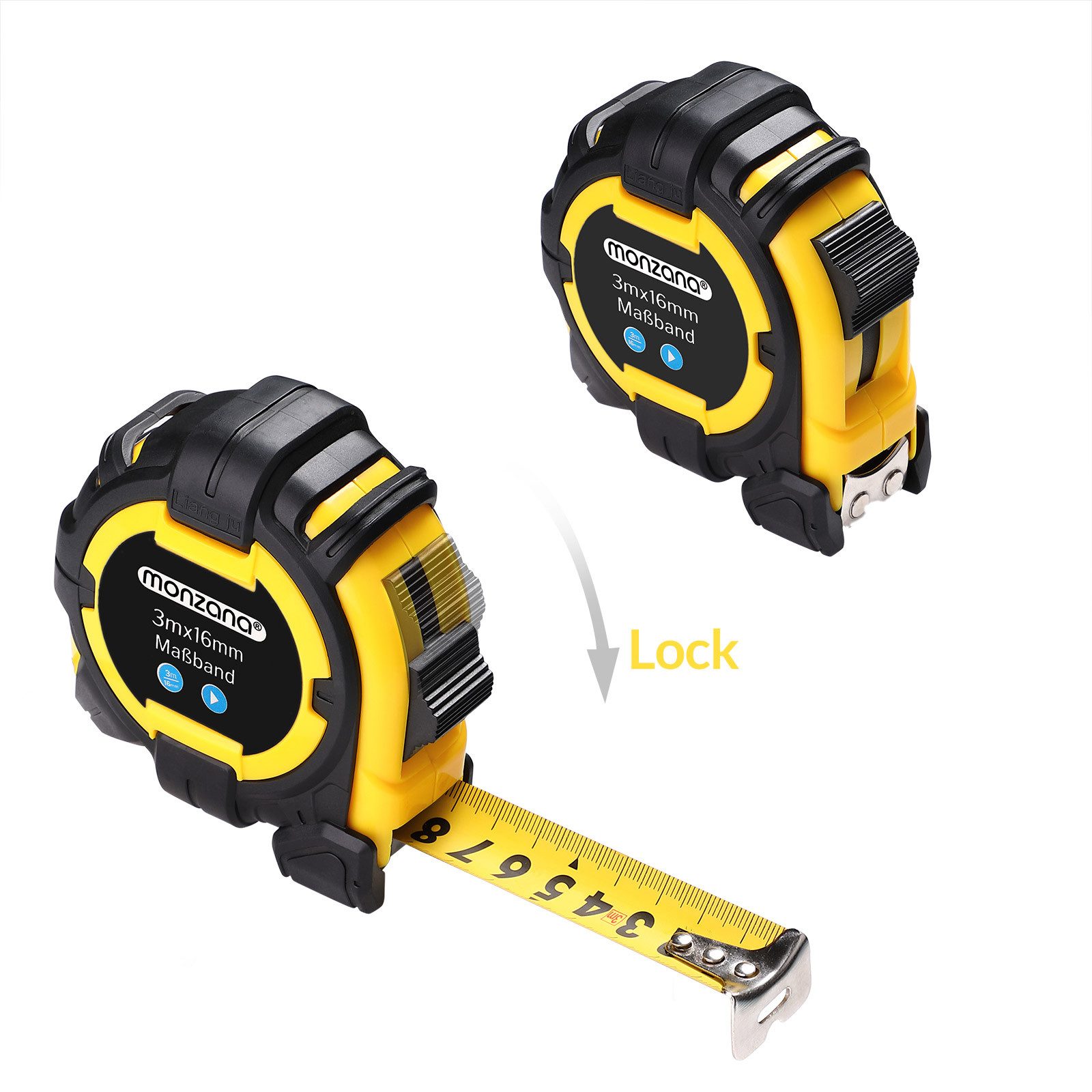 monzana Maßband, Rollmeter 3m x 16mm verschiebbarer Endhaken Bandmaß Autorollsystem