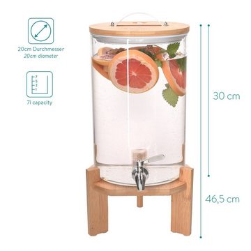 Navaris Getränkespender Glas Wasserspender mit Zapfhahn, Bambus Holz