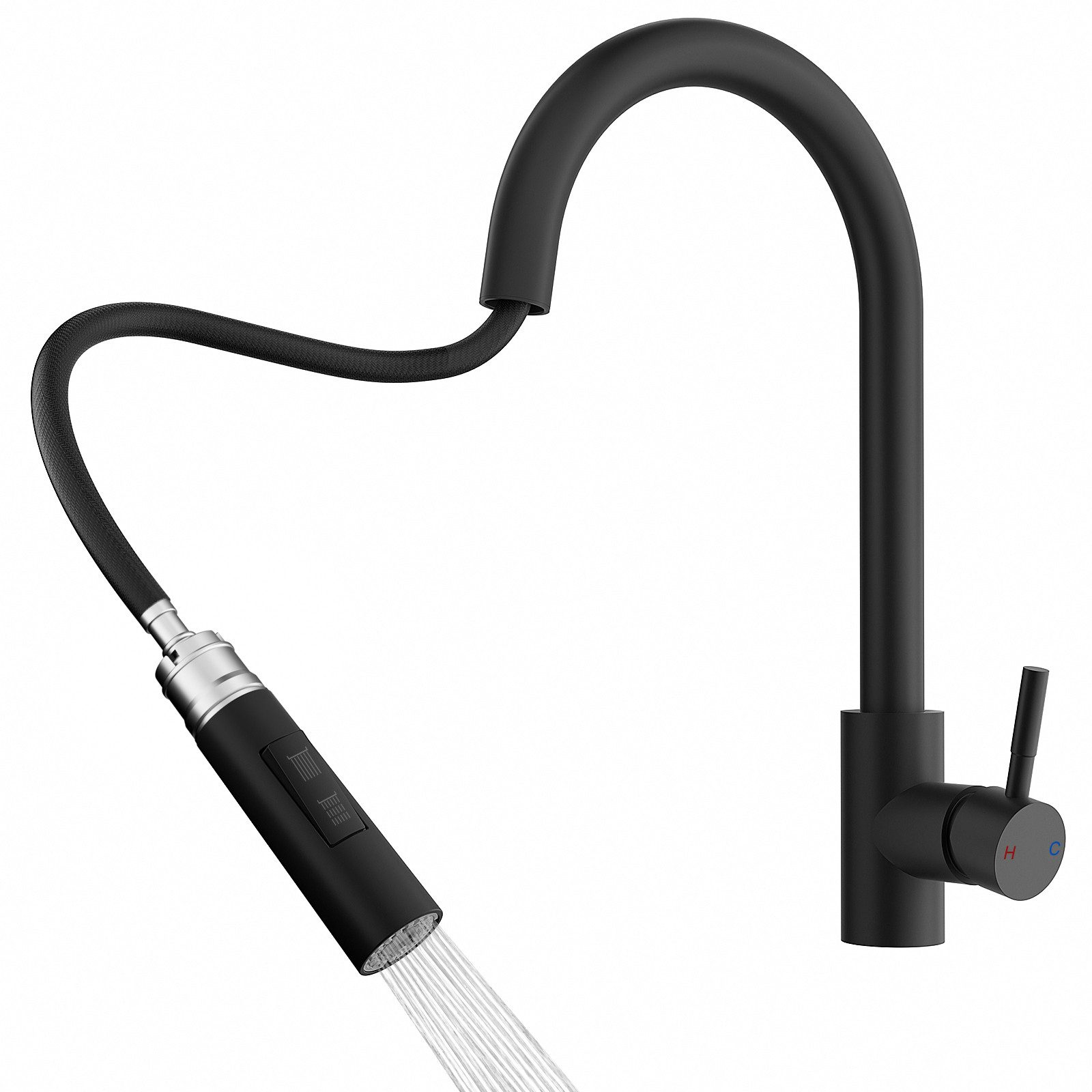 Rainsworth Küchenarmatur mit Brause Ausziehbar Zwei Wasserstrahlarten, 360° Drehung, Edelstahl, Einfache Installation