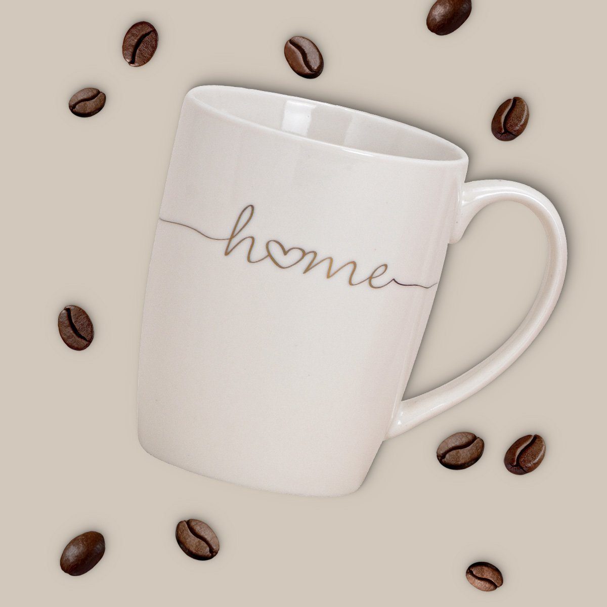 matches21 HOME & HOBBY Tasse Schöne Kaffeetassen 6er Set einfarbig Herzen mit Spruch Home, 6-tlg., Porzellan, Tee Kaffee-Becher, klassisch, rosa pink weiss goldfarben, 300 ml