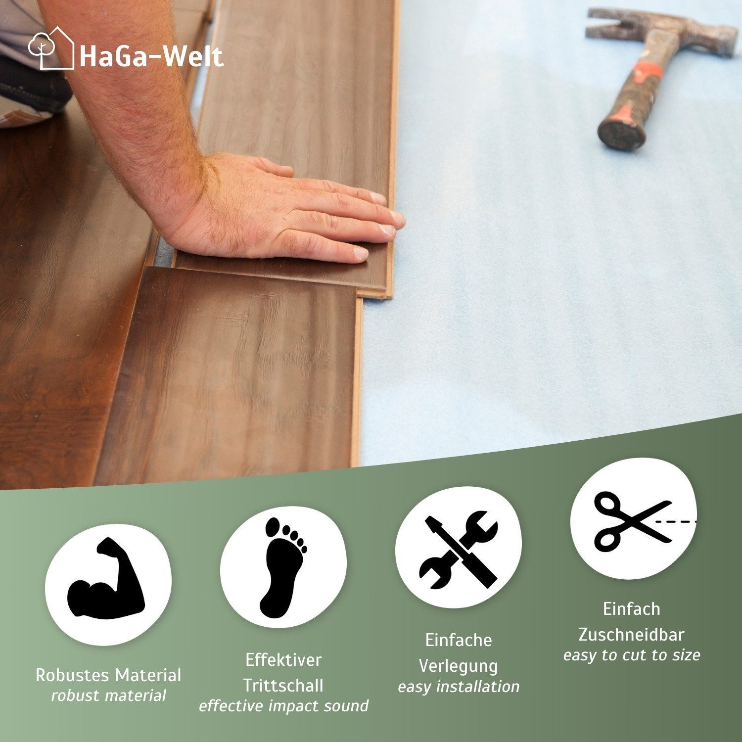 HaGa Trittschalldämmfolie Trittschalldämmung PE-Schaumfolie für Laminat 1,25m Breite 2mm Stärke