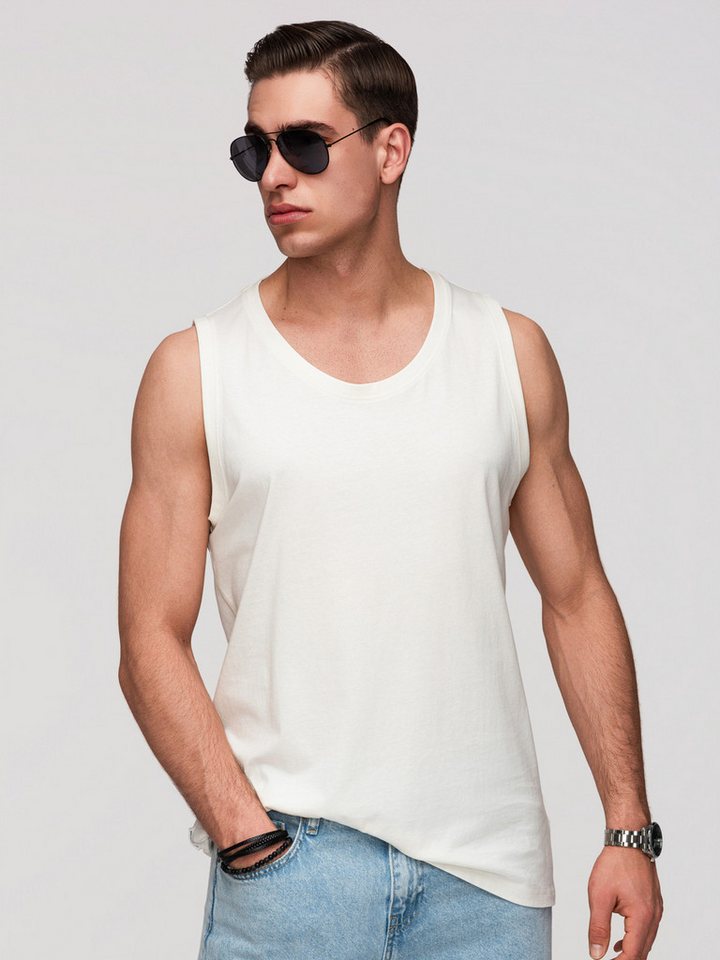 OMBRE Tanktop Herren Tanktop Regular Fit mit Rundhalsausschnitt Weiß L (kein Set, 1-tlg)