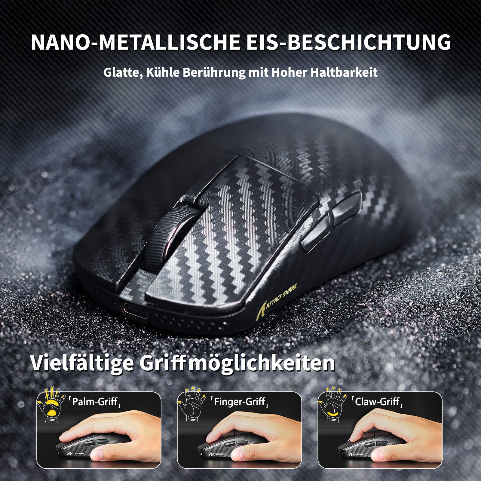 ATTACK SHARK R11Ultra 8K Kohlefaser kabellose Gaming-Maus mit 42000 DPI Gaming-Maus (kabelgebunden, Bluetooth, 2.4G, 8000 dpi, Kohlefaser-Design,kabellose,leicht,8k,2.0000 FPS)