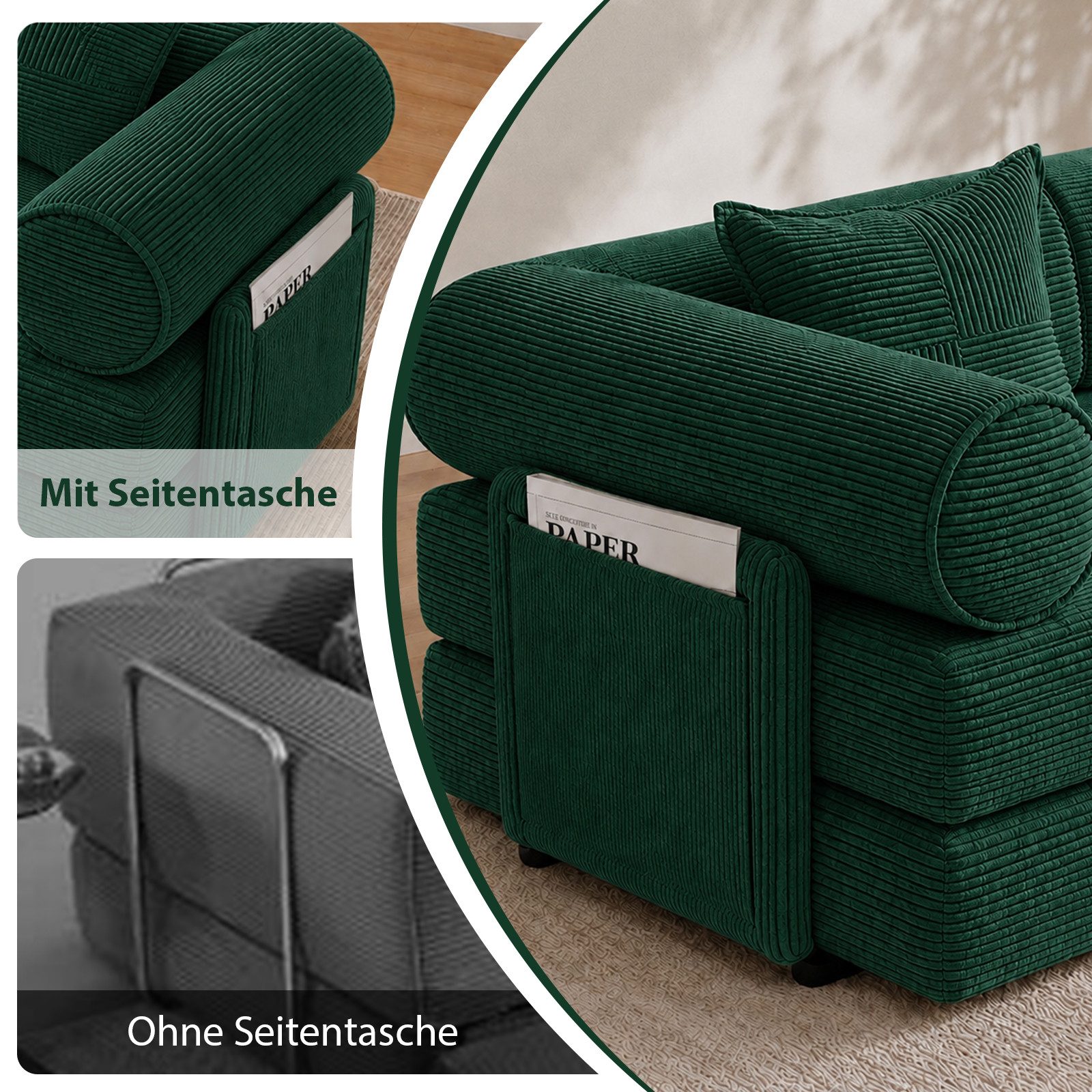 Hoolamyie Sofa 6-in-1 Cord Schlafsofa mit Schlaffunktion, 200 cm breit, 2-Sitzer, Modulares Sofa, ohne Montage, komprimiert verpackt, bis 200 kg – Bild 5 von 5