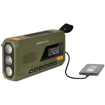 IMPAVIO DAB 1 DAB+/UKW Kurbelradio / Outdoorradio Bluetooth SOS Digitalradio (DAB) (mit Taschenlampe, Solarzellen, Powerbankfunktion, SOS Warnfunktion und Bluetooth Streaming, 2 W, Empfang über DAB+, DAB, FM, AM, Sleeptimer, Batterieladeanzeige)