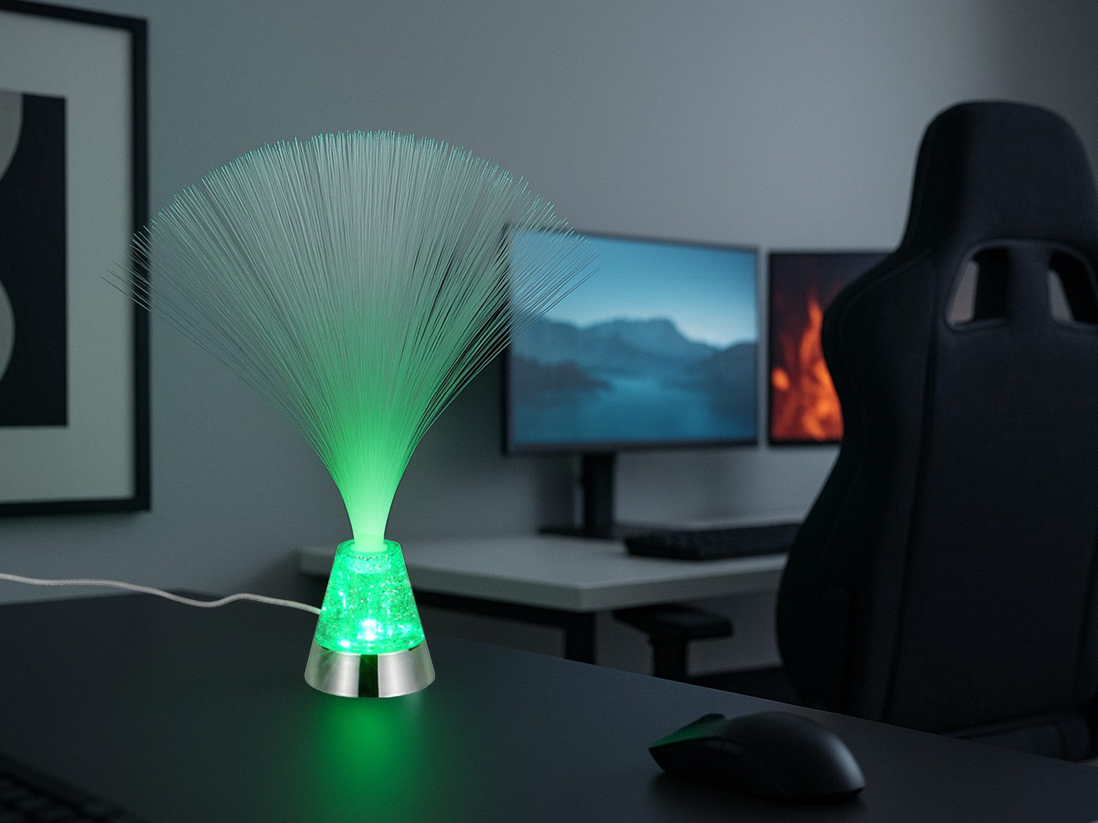 Reality Leuchten LED Dekolicht, Farbwechsel, LED fest integriert, Warmweiß, 70er Jahre Glas-Faserlampe mit RGB Farbwechsel, Höhe 31,5cm