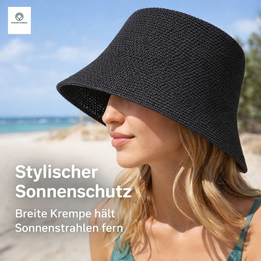 ZUKUNFTSENKEL Fischerhut aus Papierstroh – Leichter Sommerhut mit breiter Krempe (Sonnenschutz, Damen, Herren) Anglerhut Bucket Hat – Bild 4 von 5