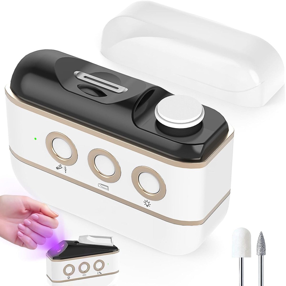 Novzep Nagelknipser 4-in-1 Elektrischer Nagelknipser mit Led, Automatik-Nageltrimmer-Set, 1-tlg., wiederaufladbarer für Senioren &Erwachsene, Nagelfeile und Aufbewahrungsbox