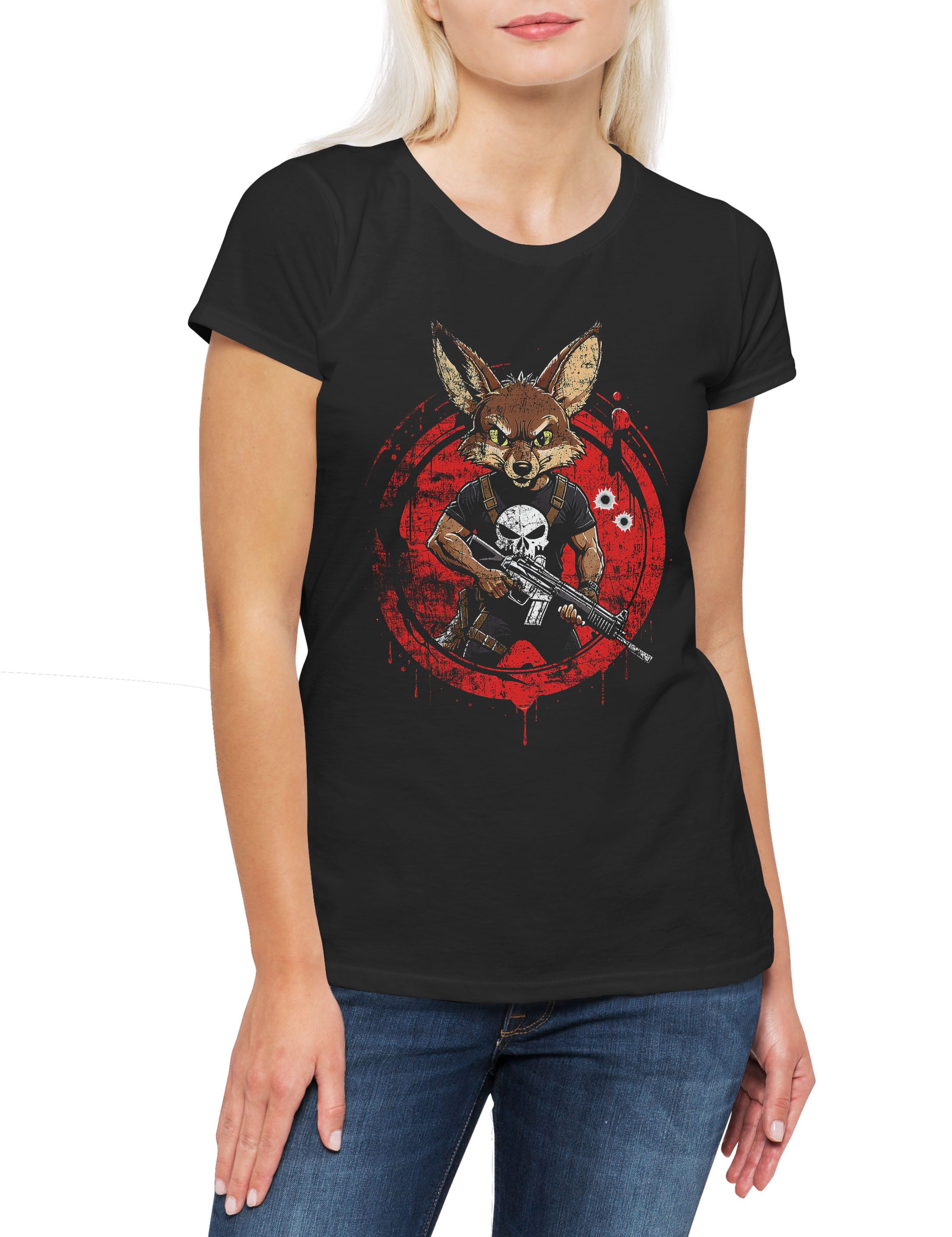 Print-Shirt Vigilante Coyote Damen T-Shirt Skull Logo Toon Cartoon Comic Wild