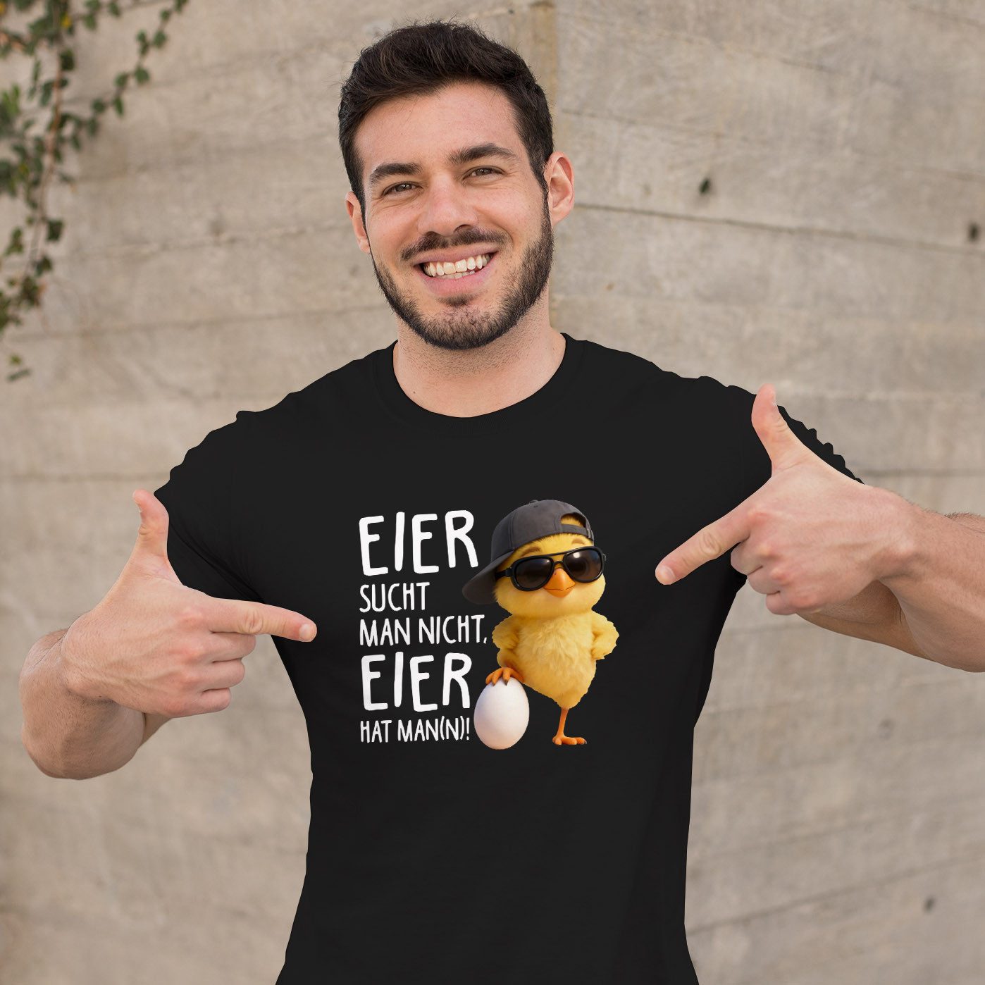 MoonWorks Print-Shirt Herren T-Shirt Statement Spruch - Eier sucht man nicht, Eier hat Mann mit Print