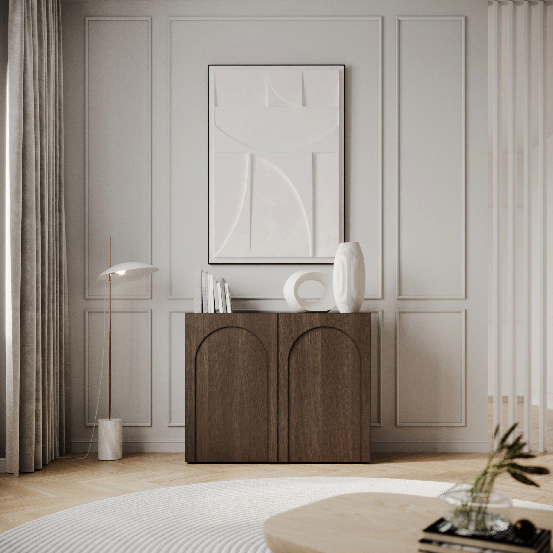 Selsey Sideboard Arkadia, Gefräste Fronten-Optik mit Push-to-open, grifflos
