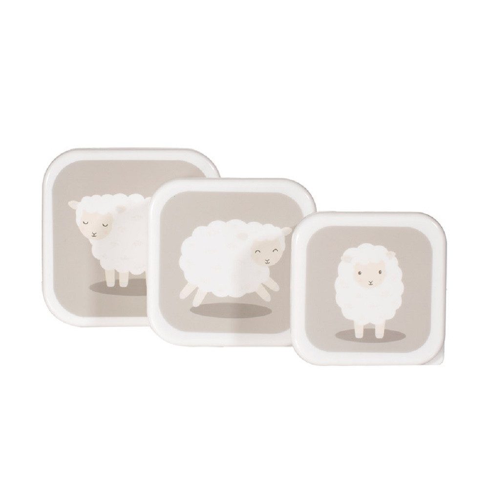 Sass & Belle Lunchbox Snackdosen Schaf 3er Set Snack Obst Behälter Boxen Lamm, Kunststoff, BPA-frei, (Set, 3-tlg., ca. 11,5 x 11,5 x 5,5 cm (große Box), jede Box mit eigenem Design, passt genau in die größere