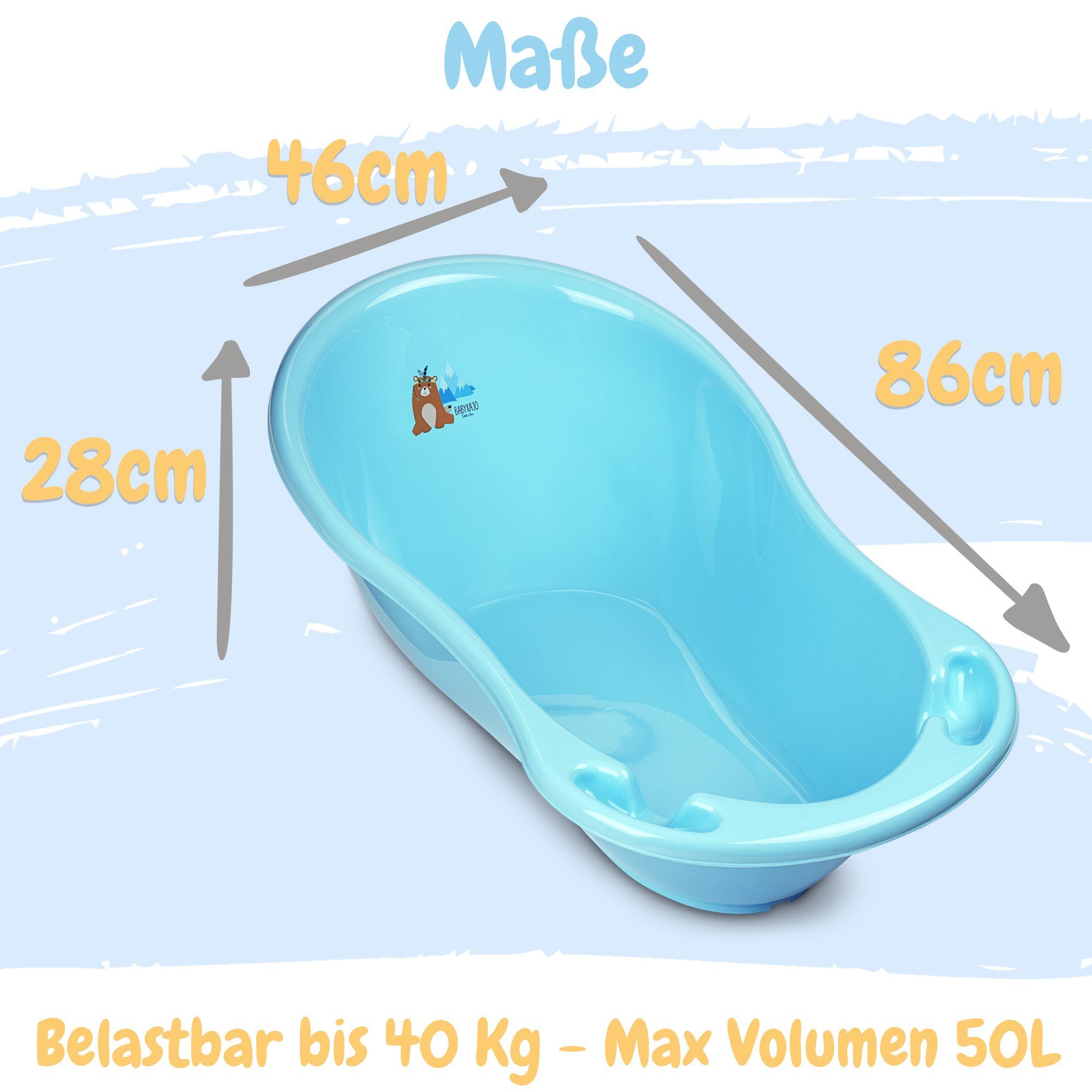 Babykajo Babybadewanne, (Set, 4-tlg), Baby Wanne mit Ständer, Wannensitz, Schlau - TÜV Rheinland geprüft – Bild 4 von 5