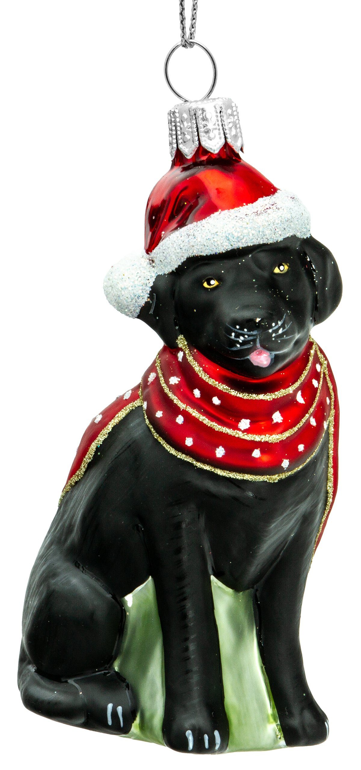 SIKORA Christbaumschmuck SIKORA BS719 Labrador mit Schal und Weihnachtsmütze Christbaumschmuck Glas Figur Weihnachtsbaum Anhänger - Premium Line