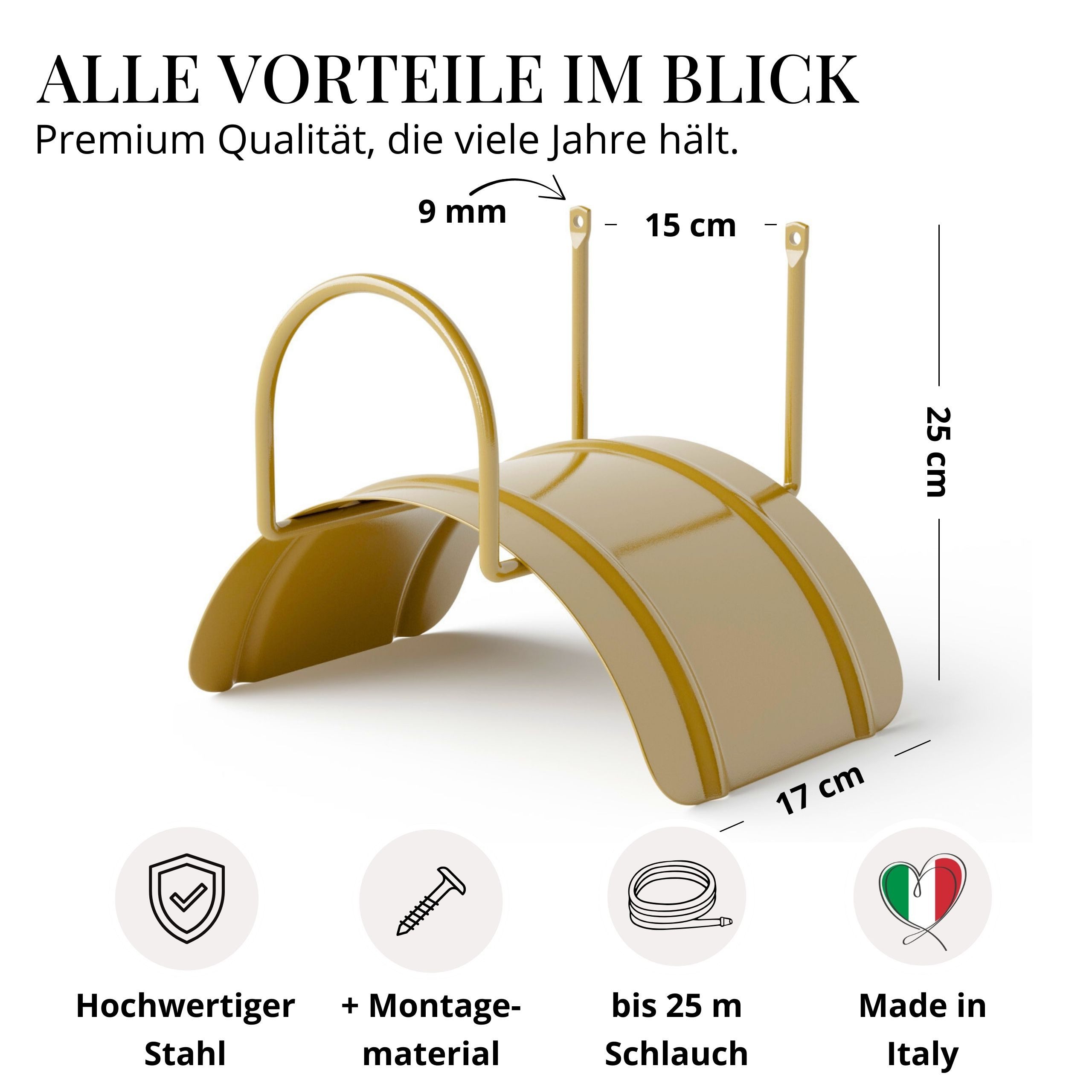 LIVLIG Wandschlauchhalter Halterung, Wandschlauchhalter bis zu 30 Meter Schlauch, aus pulverbeschichtetem Stahl