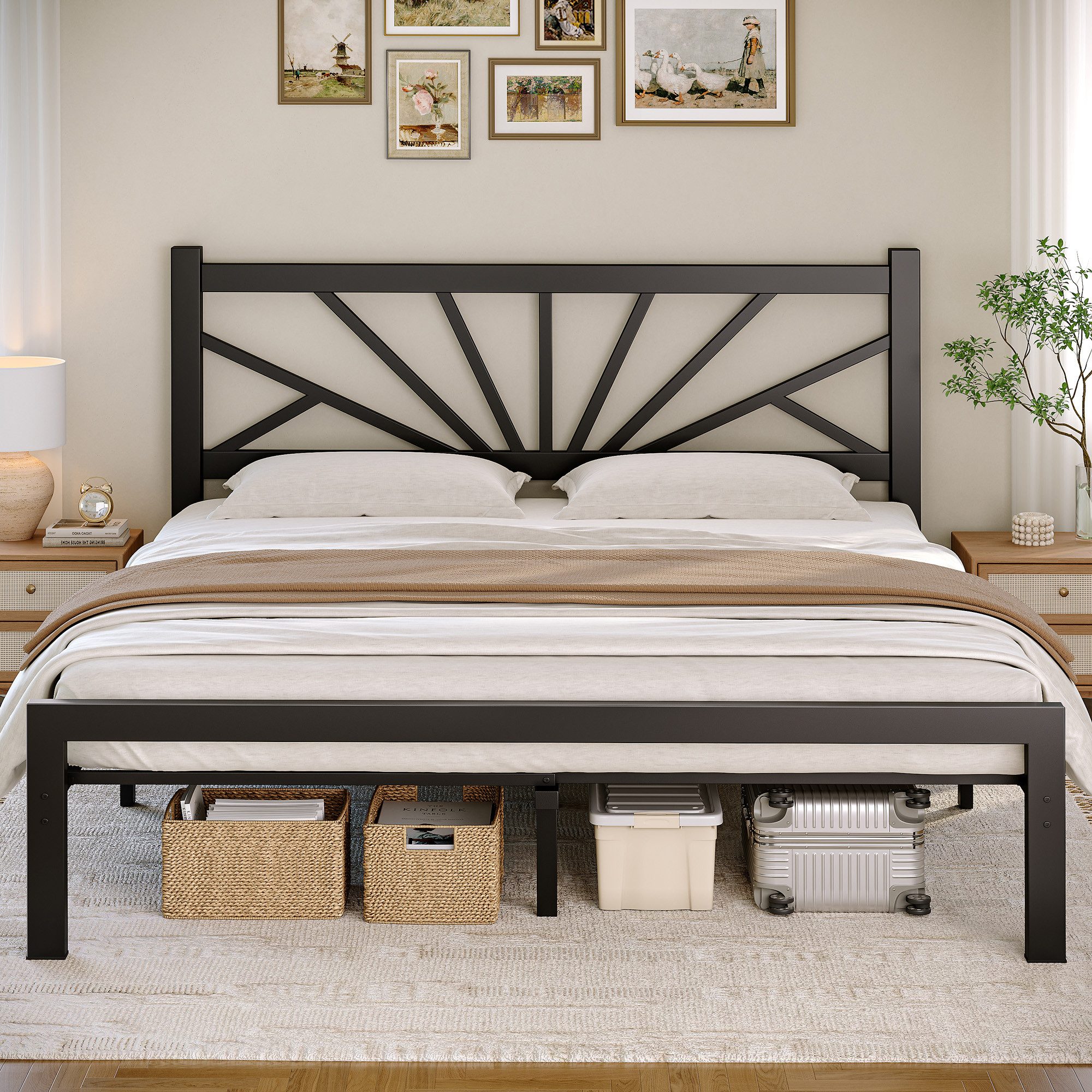 Klyvvo Bettgestell Metallbett mit Lattenrost, Metallgitter, Bettrahmen, Gästebett (1-tlg), 160×200cm, Schwarz