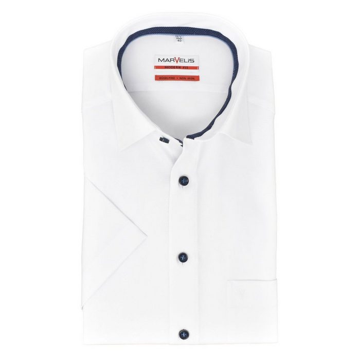 MARVELIS Kurzarmhemd Kurzarmhemd - Modern Fit - Kurzarm - Struktur - Weiß Mit Kontrastknöpfen