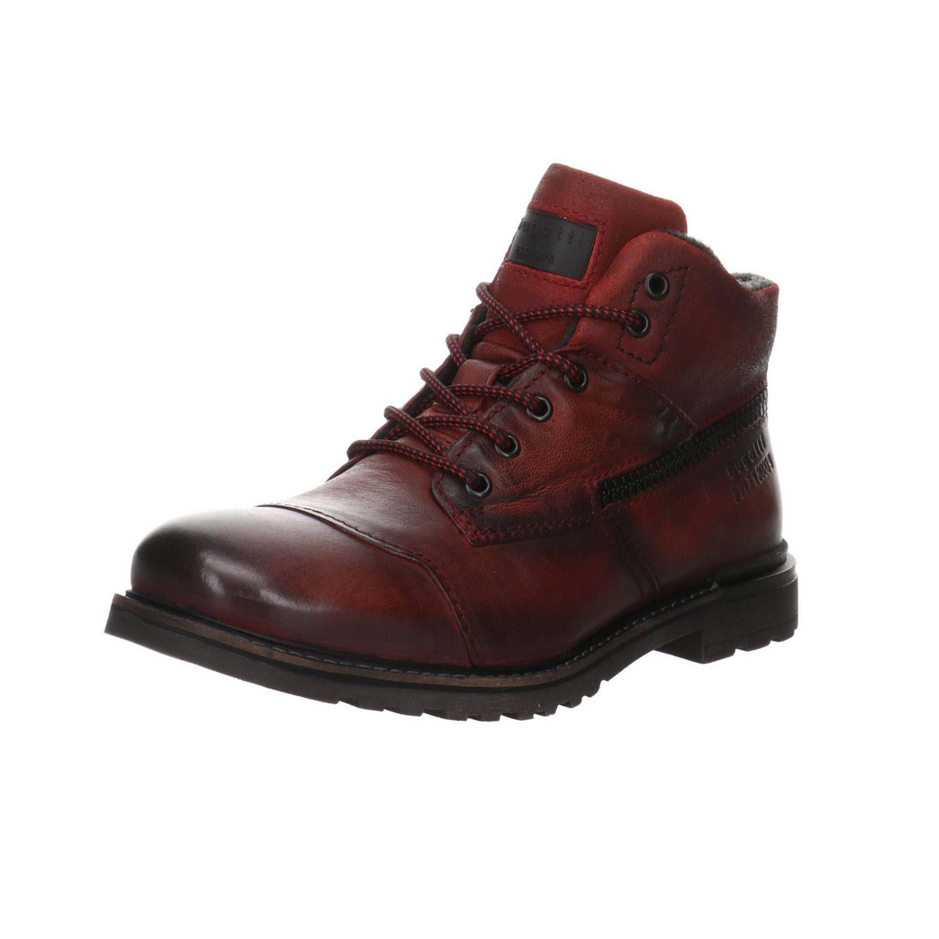 bugatti Boots Glattleder uni Schnürstiefel Glattleder rot