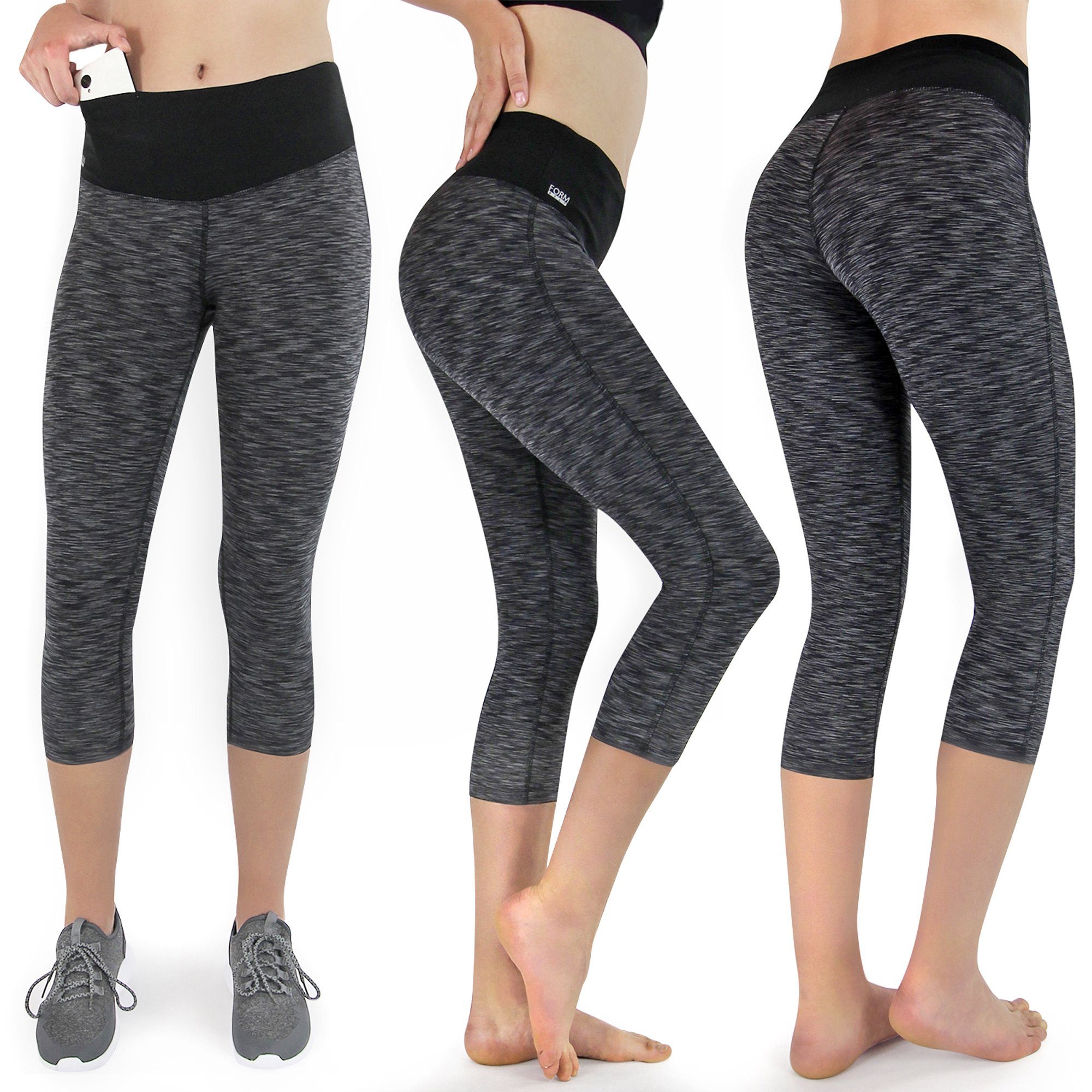Formbelt Laufhose Damen 3/4 Capri Leggings mit Handytasche, hoher Bund & Quick Dry Damen 3/4 Sporthose blickdicht, hoher Bund, atmungsaktiv, Quick Dry