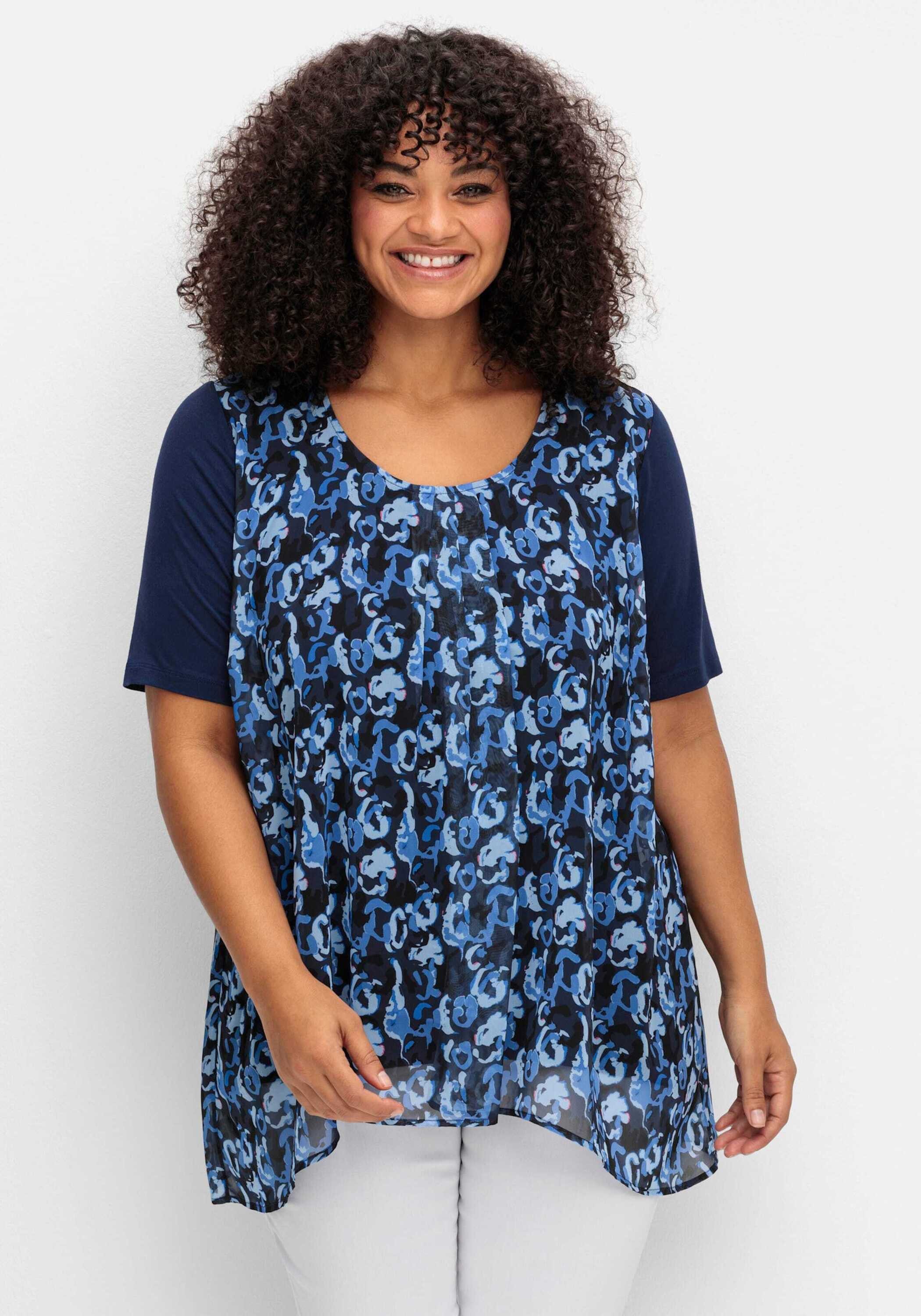 Sheego T-Shirt Blusenshirt Kurzarm aus Jersey und Chiffon