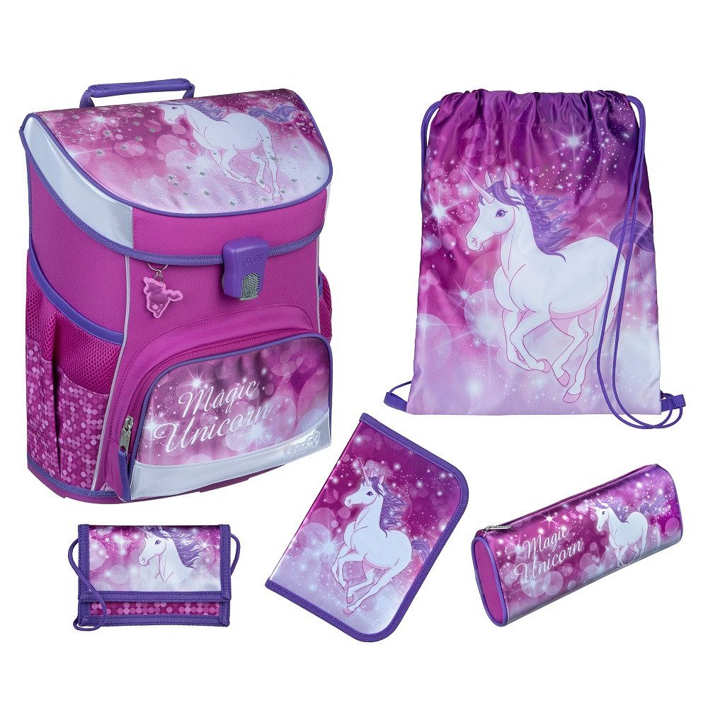 Scooli Schulranzen Scooli CampusFit (Set, 5-tlg., inkl. Federmappe und Turnbeutel), Magic Unicorn EINHORN Pferd