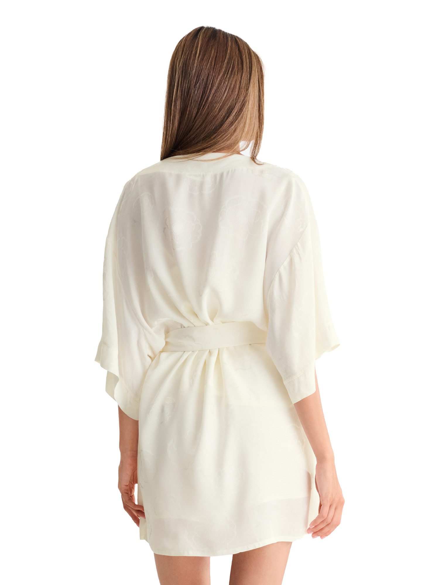 Lisca Morgenmantel Morgenmantel 3/4 Ärmel Miracle, mit Viskose, 100% Viskose, Gürtel zum Binden um die Taille, Mohnblumen als Motiv