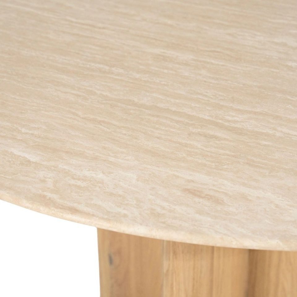 LEVEN Lifestyle Esstisch NOVA rund Esszimmertisch Eiche rund 130 cm Travertin, Tischplatte aus hochwertigem Travertin - Naturstein