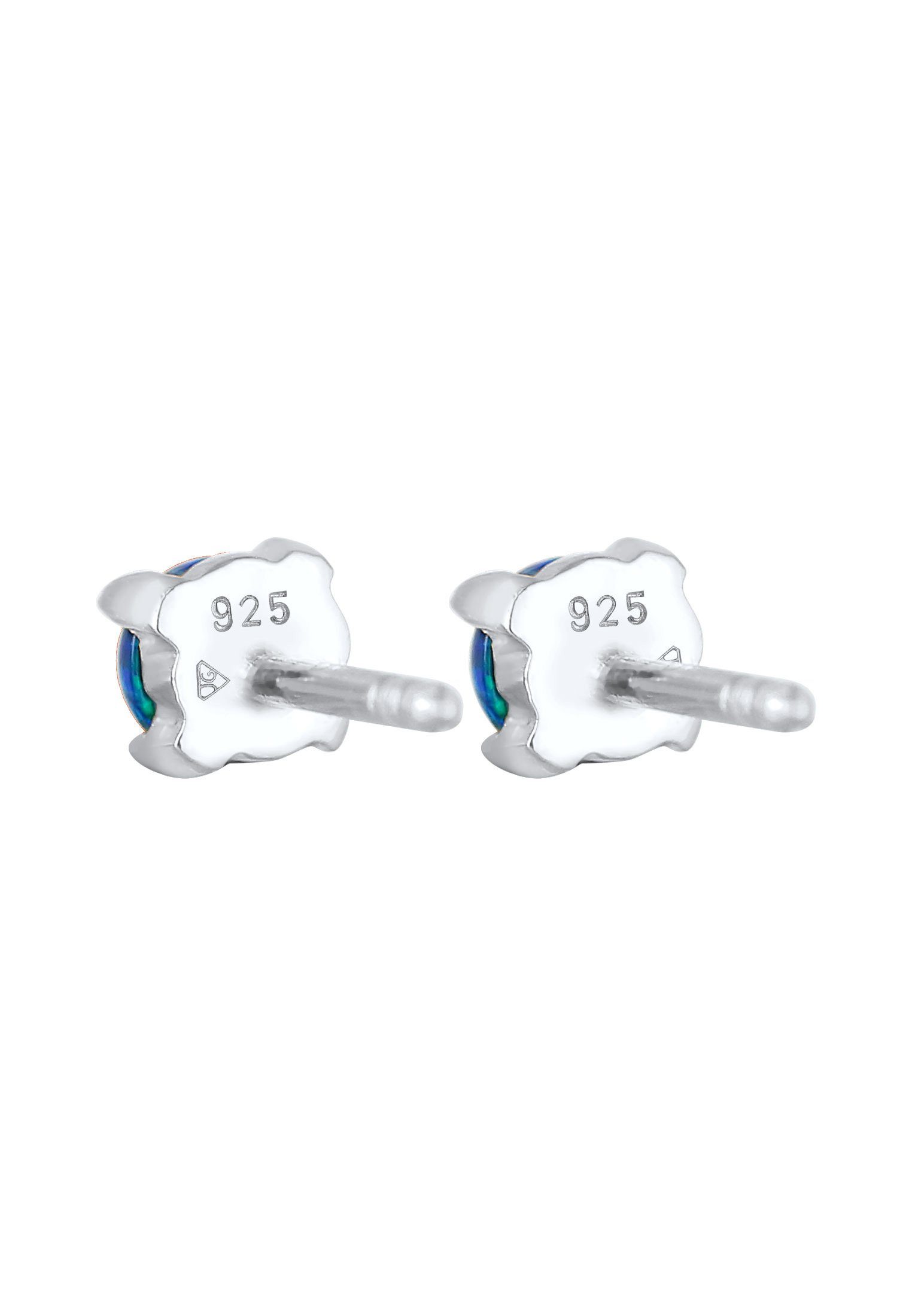 Blau Paar Stecker Ohrstecker Rund 925 Elli Synthetisch Opal Silber