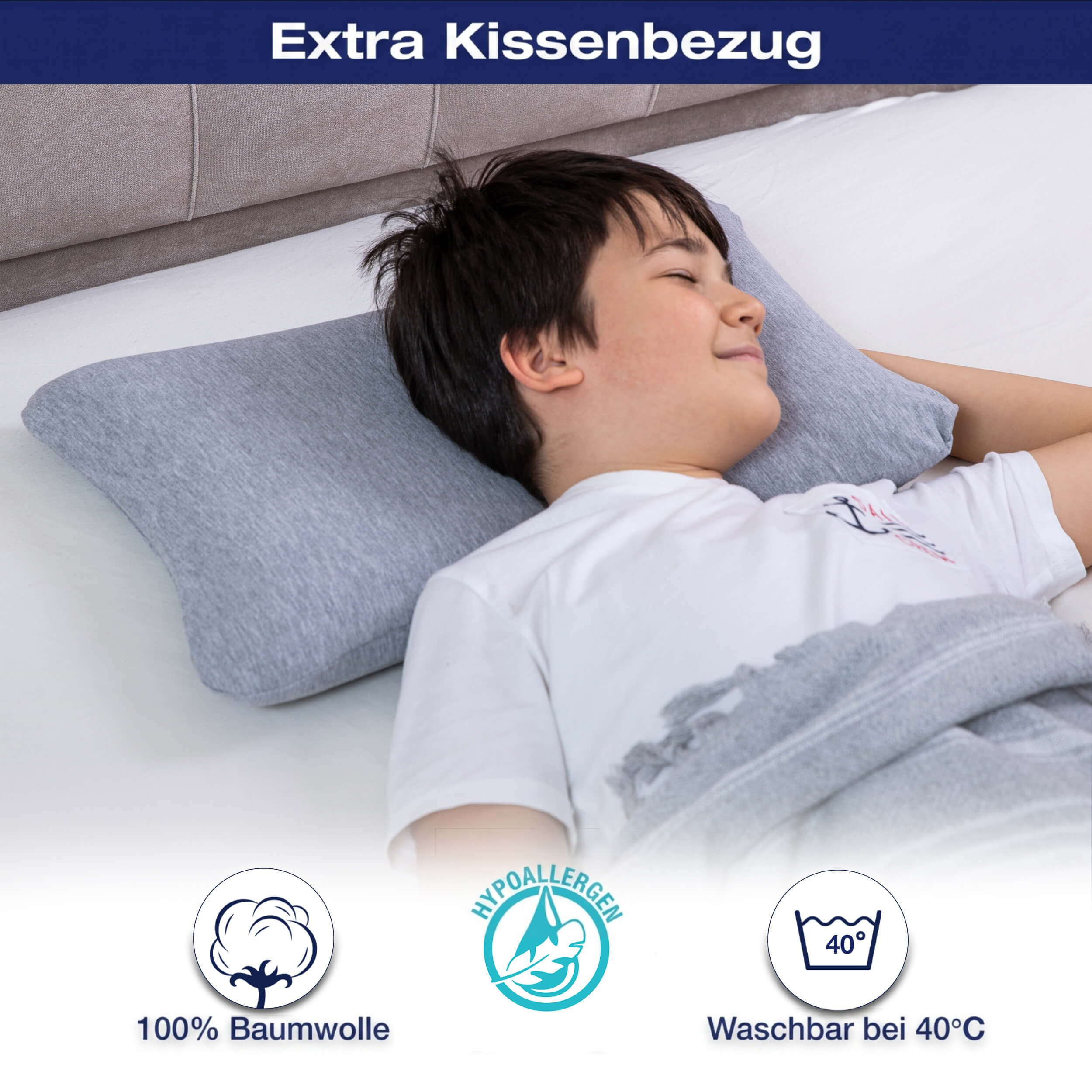 Alkamto Kopfkissen Alkamto Kinder Orthopädisches Memory Foam Kissen 50x32x6 cm, Füllung: 100% Memory-Smart-Schaum, Bezug: Viskose, Seitenschläfer, Bauchschläfer, Rückenschläfer, 100% Baumwolle, Äußerer Bezug: Viskose, Füllung: 100% Viscoschaum