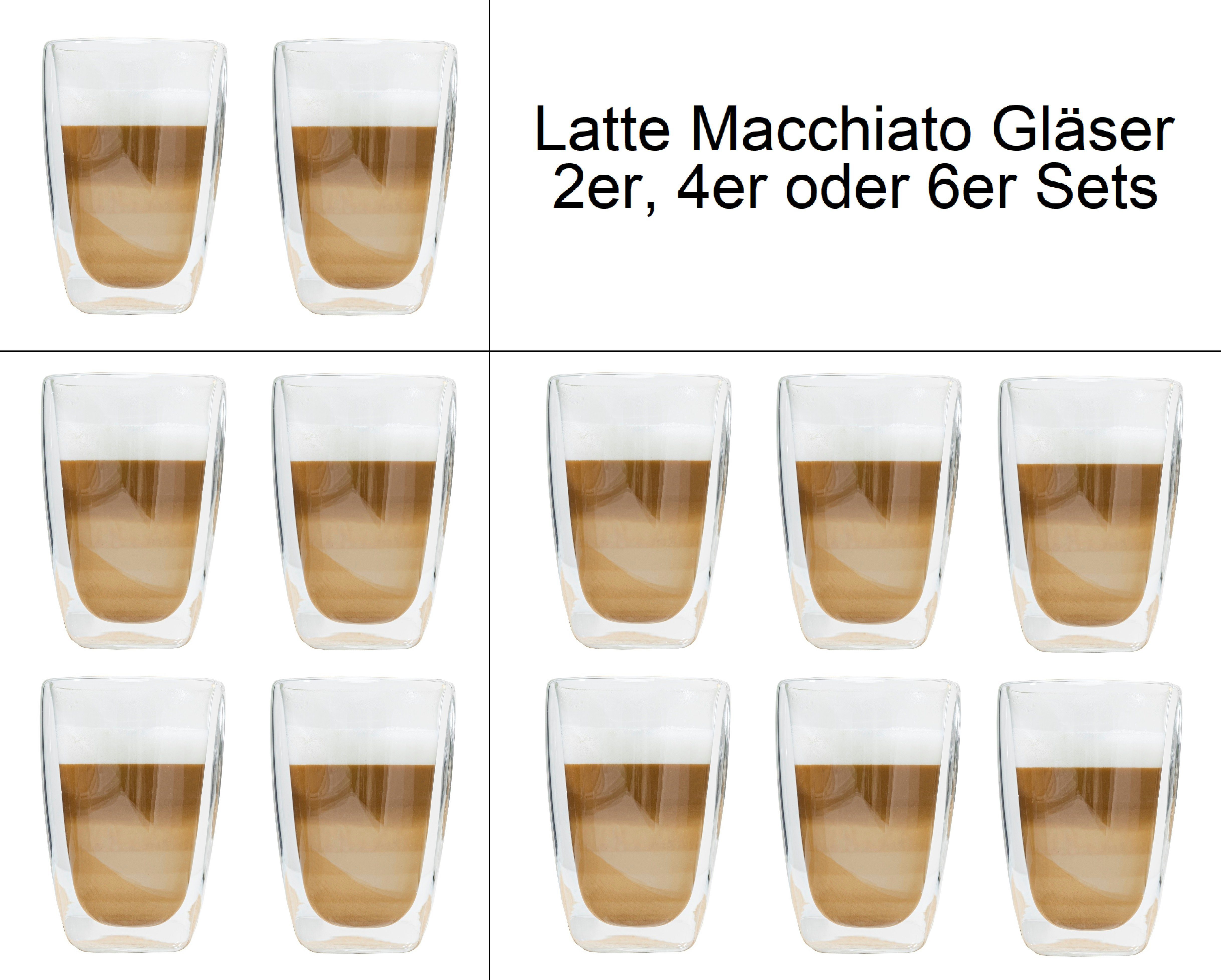 Haushalt International Latte-Macchiato-Glas Latte Macchiato-Gläser Doppelwandig isolierglas Extra lang warmhaltend, 400ml, spülmaschinengeeignet, mikrowellengeeignet