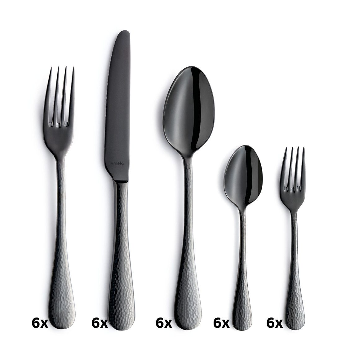 Amefa Besteck-Set SIERRA (30-tlg), 6 Personen, Edelstahl Rostfrei 18/10, Handreinigung empfohlen, schwarzfarbender PVD Veredelung, gehämmert