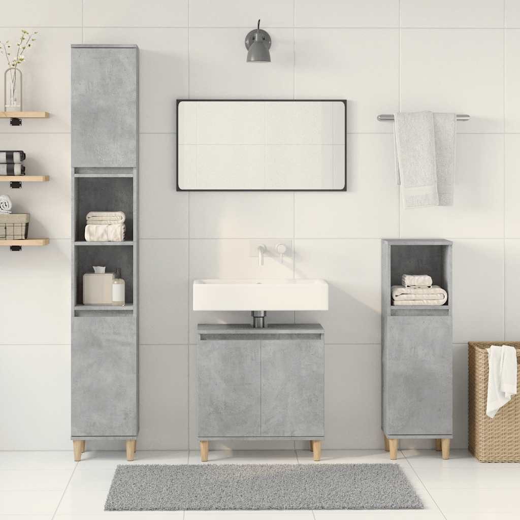 vidaXL Badezimmer-Set 3-tlg. Badmöbel-Set Betongrau Holzwerkstoff, günstig online kaufen