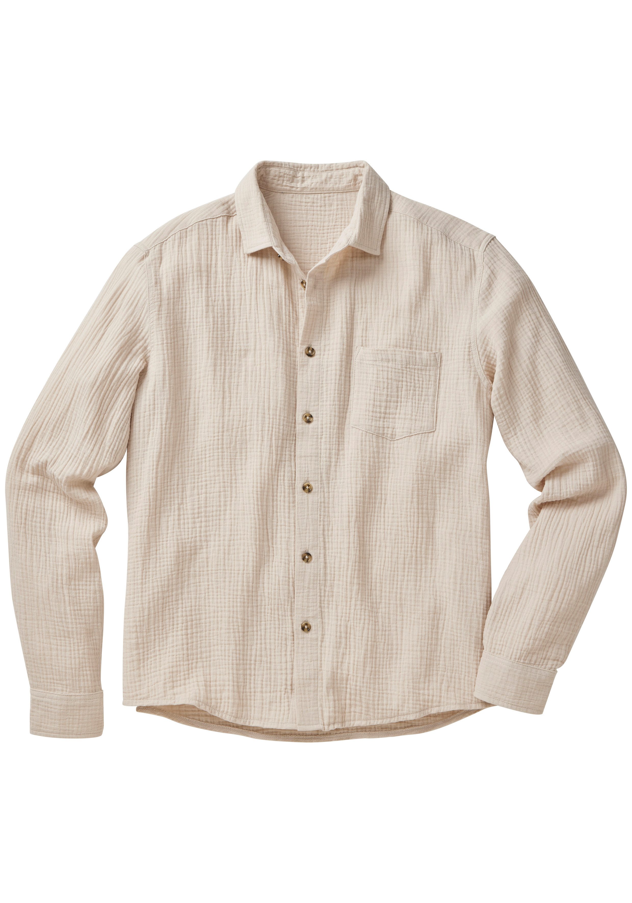 Beachtime Langarmhemd Regular fit Langarm, Freizeithemd aus Musselin-Ware