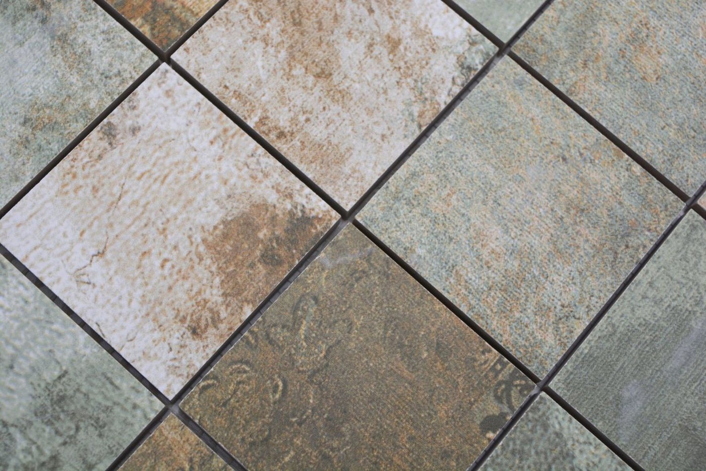 Thumbnail - Mosani Wandfliese Natursteinzeug Mosaik beige braun grün matt / 10 Mosaikmatten